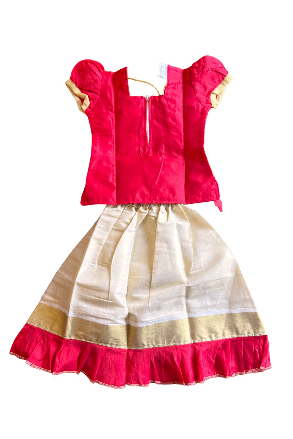Midukki-Traditional South Indian Kids Pattu Pavada- Red top tissue skirt with frill bottom- Age 3 - KK3MID0021
