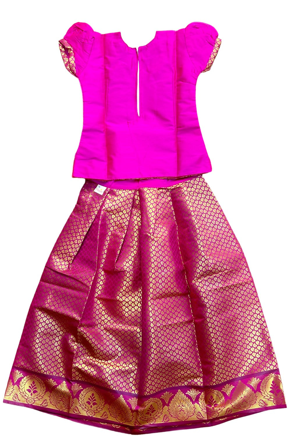 Midukki-Traditional South Indian Kids Pattu Pavada- Magenta top magenta brocade skirt - Age 8 - KK8MID0021