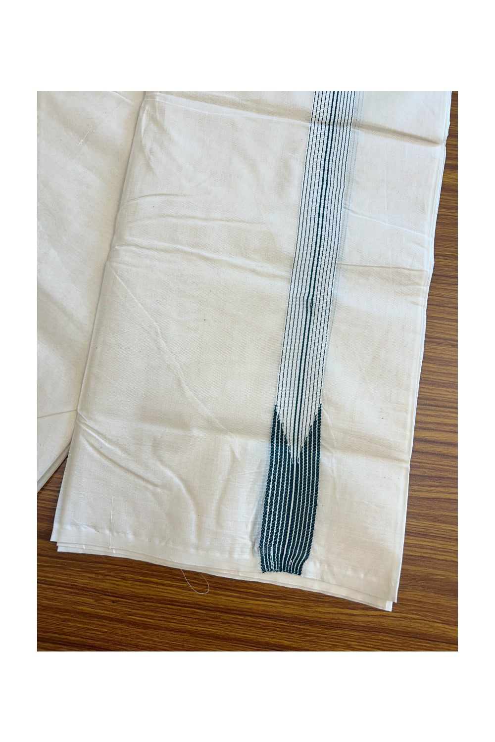 New!! 26%OFFER! KaithariKada Balaramapuram 100% Cotton Double OFF WHITE - (Unbleached) Mundu/Dhoti-100x100 12 Chutty Dark Green & White-10