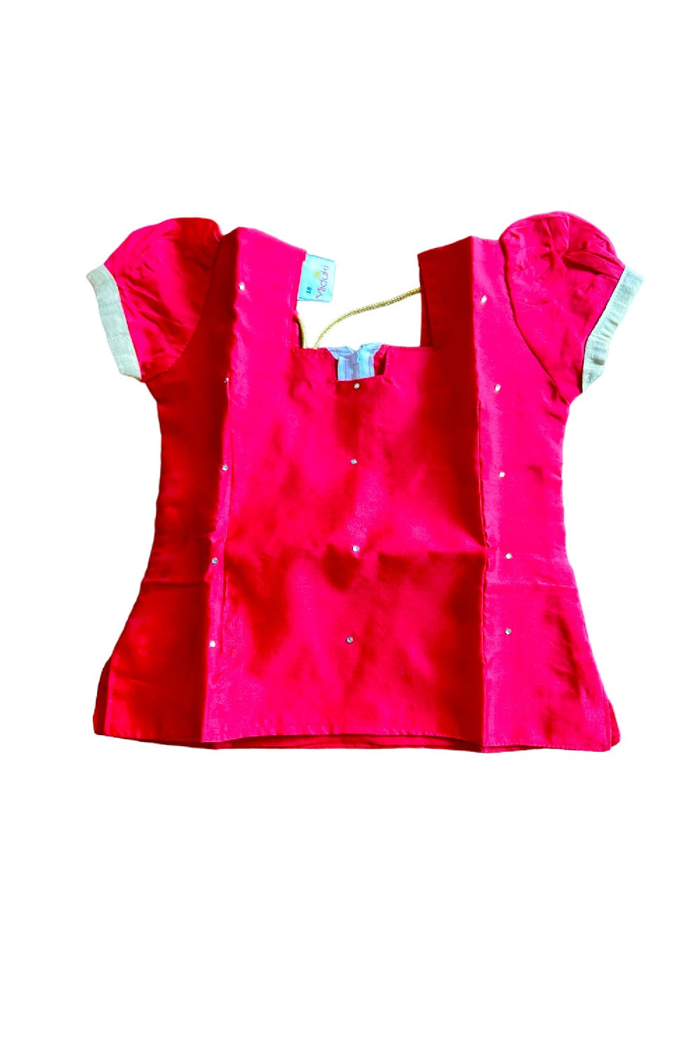 Midukki-Traditional South Indian Kids Pattu Pavada- Red top tissue skirt with frill bottom- Age 3 - KK3MID0021