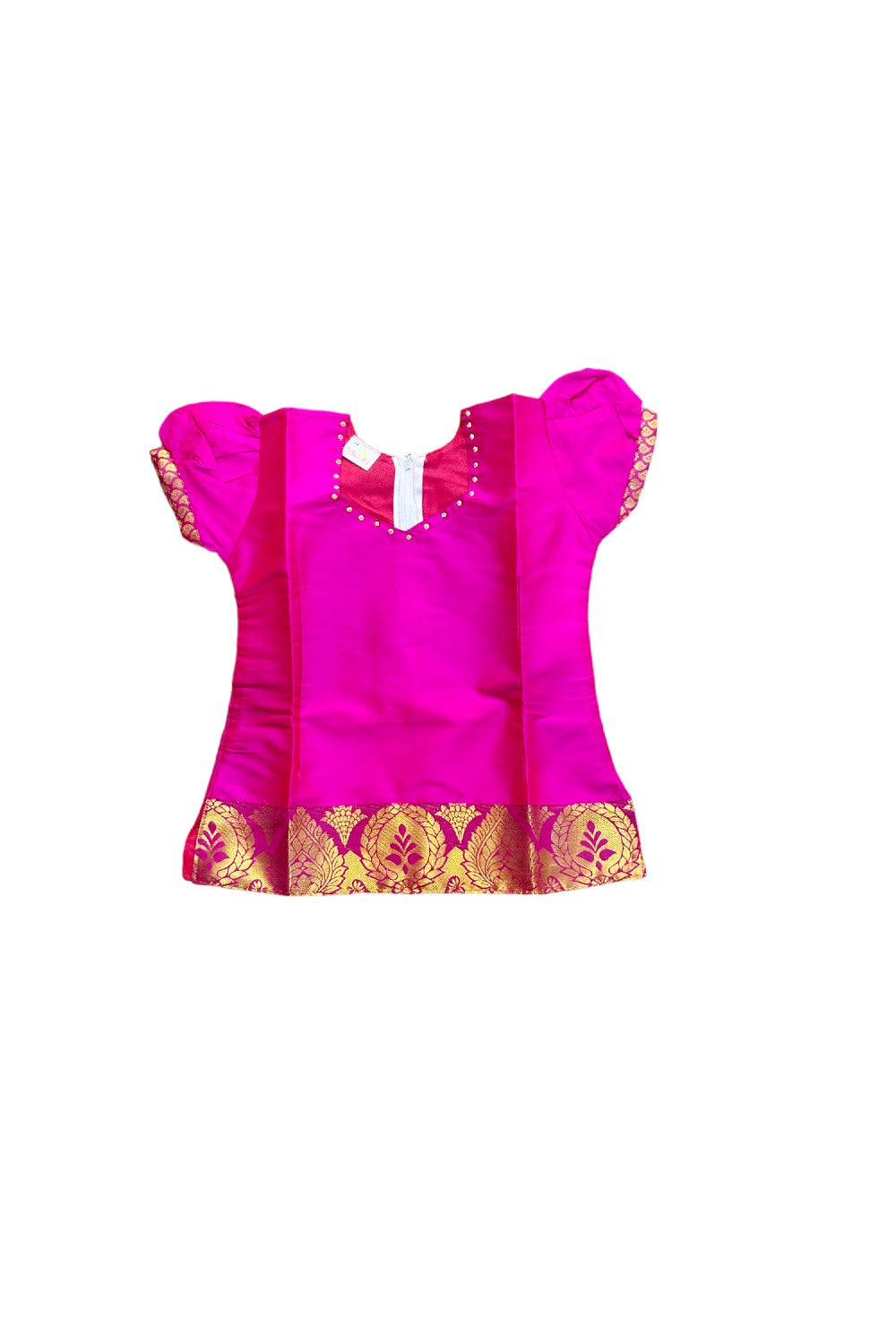 Midukki-Traditional South Indian Kids Pattu Pavada- Magenta top magenta brocade skirt - Age 8 - KK8MID0021