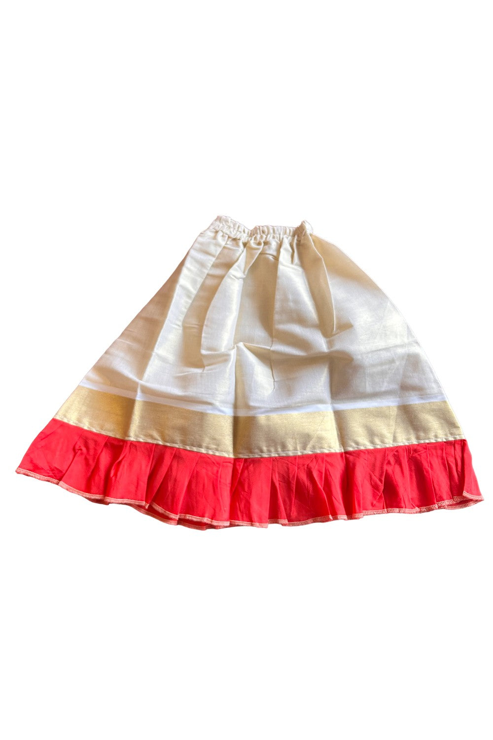 Midukki-Traditional South Indian Kids Pattu Pavada- Red top tissue skirt with frill bottom- Age 3 - KK3MID0021