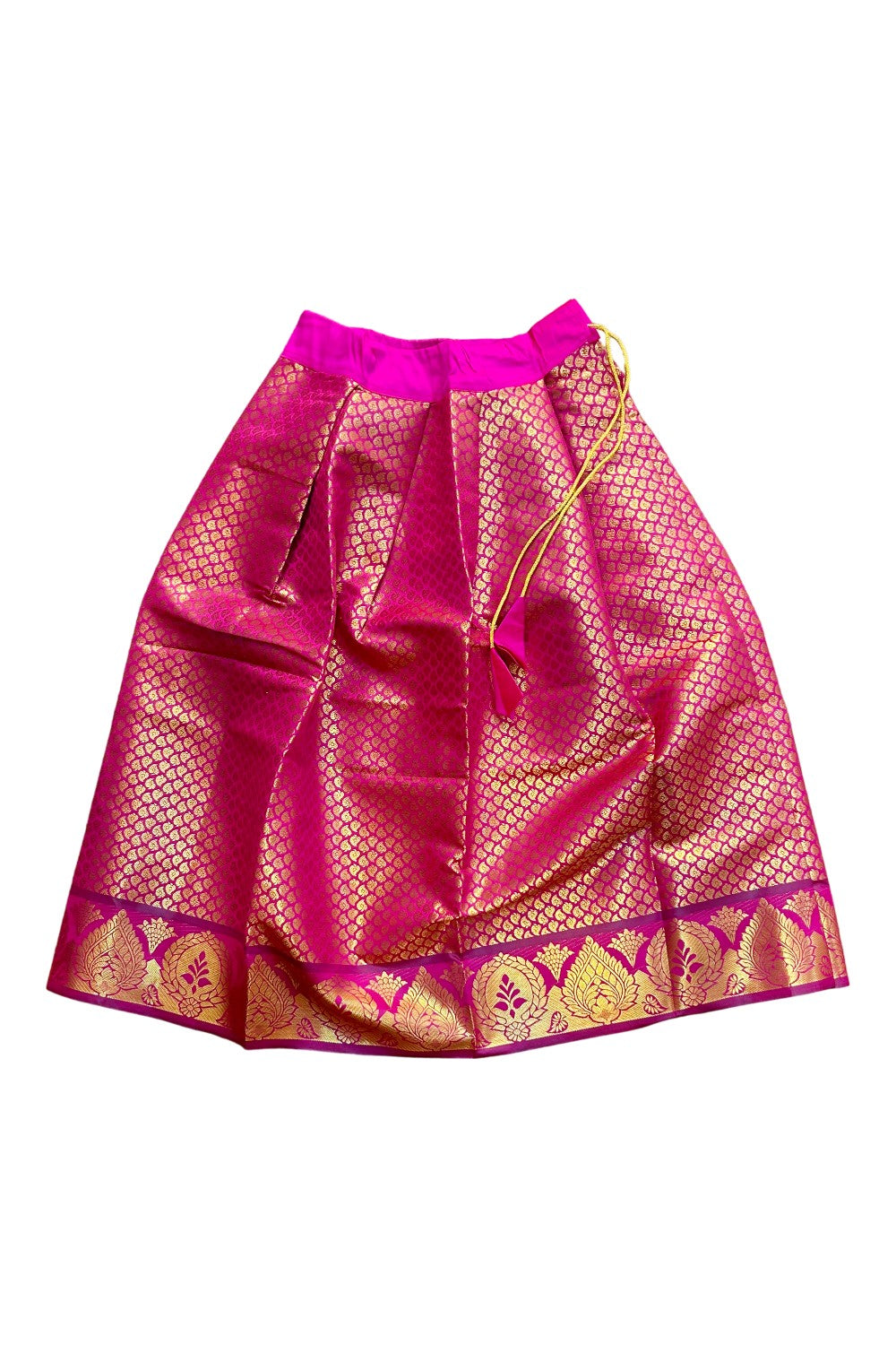 Midukki-Traditional South Indian Kids Pattu Pavada- Magenta top magenta brocade skirt - Age 8 - KK8MID0021