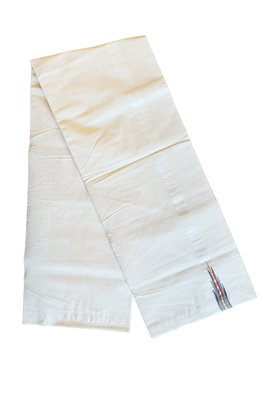 30% DISCOUNT!! KaithariKada HANDLOOM Millpaav Balaramapuram - 100% PURE Cotton OFF White (Unbleached) Double Mundu/Dothi - Multi colour temple chutty - 22KK203RAM