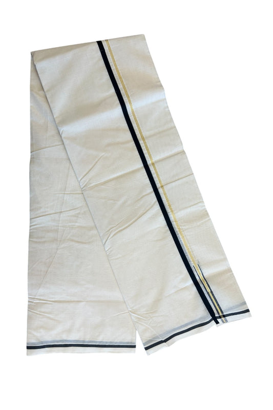13% Discount!!! KaithariKada Balaramapuram 100% Cotton off white (Unbleached) Double Mundu/Dhoti-100x100  1.cm Chutty Black & Kasavu-28