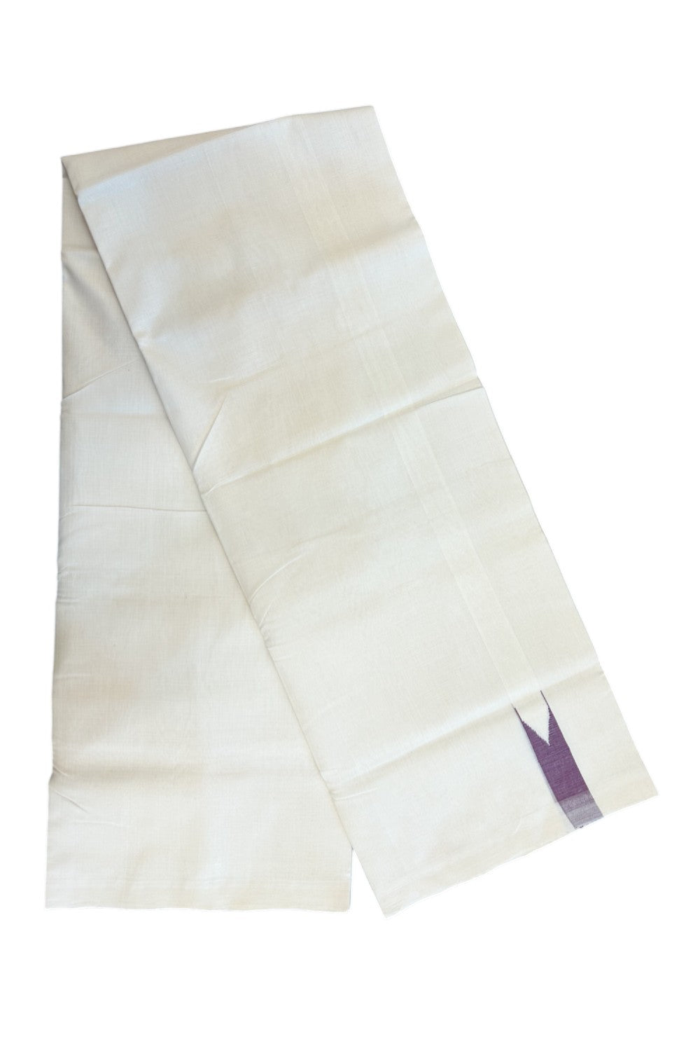 25% Discount!!! KaithariKada HANDLOOM UNAKKUPAAV Balaramapuram - 100% PURE Cotton OFF WHITE (Unbleached) Double Mundu/Dhoti - 80x90 - 1 inch Dark purple shaded chutty 4 Mtr (8.5 Muzham) - 22KK5235 YAR