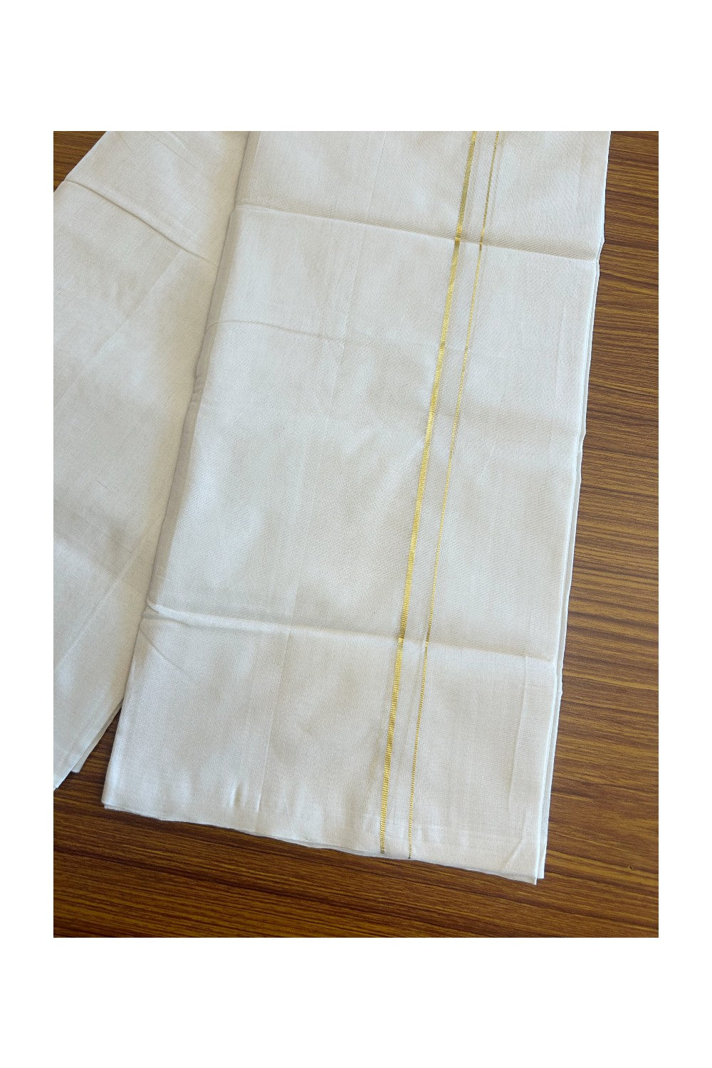 25% Discount! KaithariKada Balaramapuram Handloom Unakkupaav - 100% Pure Cotton - (Unbleached) Double Mundu/Dhoti - 0.75 inch Kasavu thin Kara-3KK44RAM.