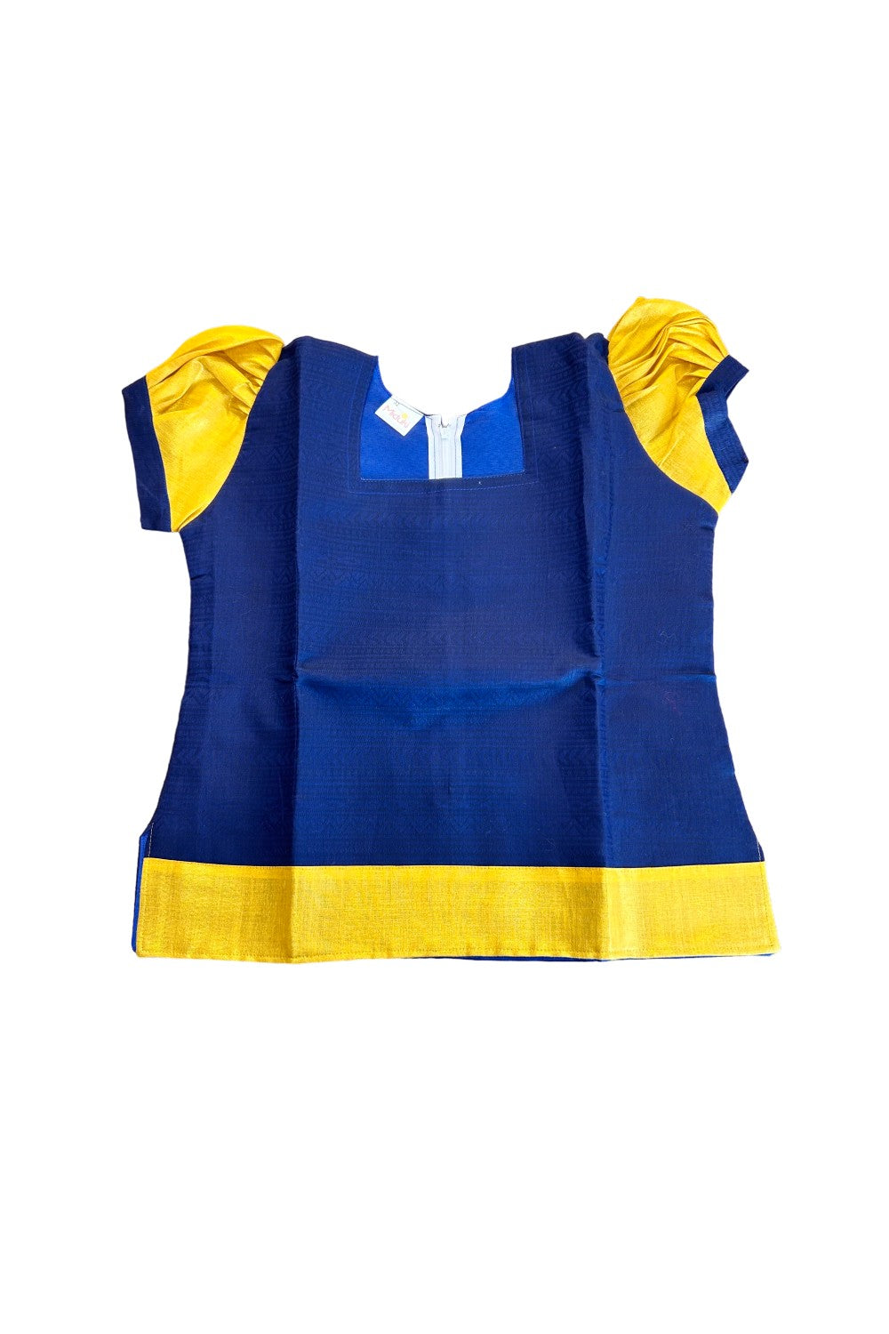 Midukki-Traditional South Indian Kids Pattu Pavada- Navy blue top with emboss work offwhite skirt with kasavu- Age 10 - KK10MID0022