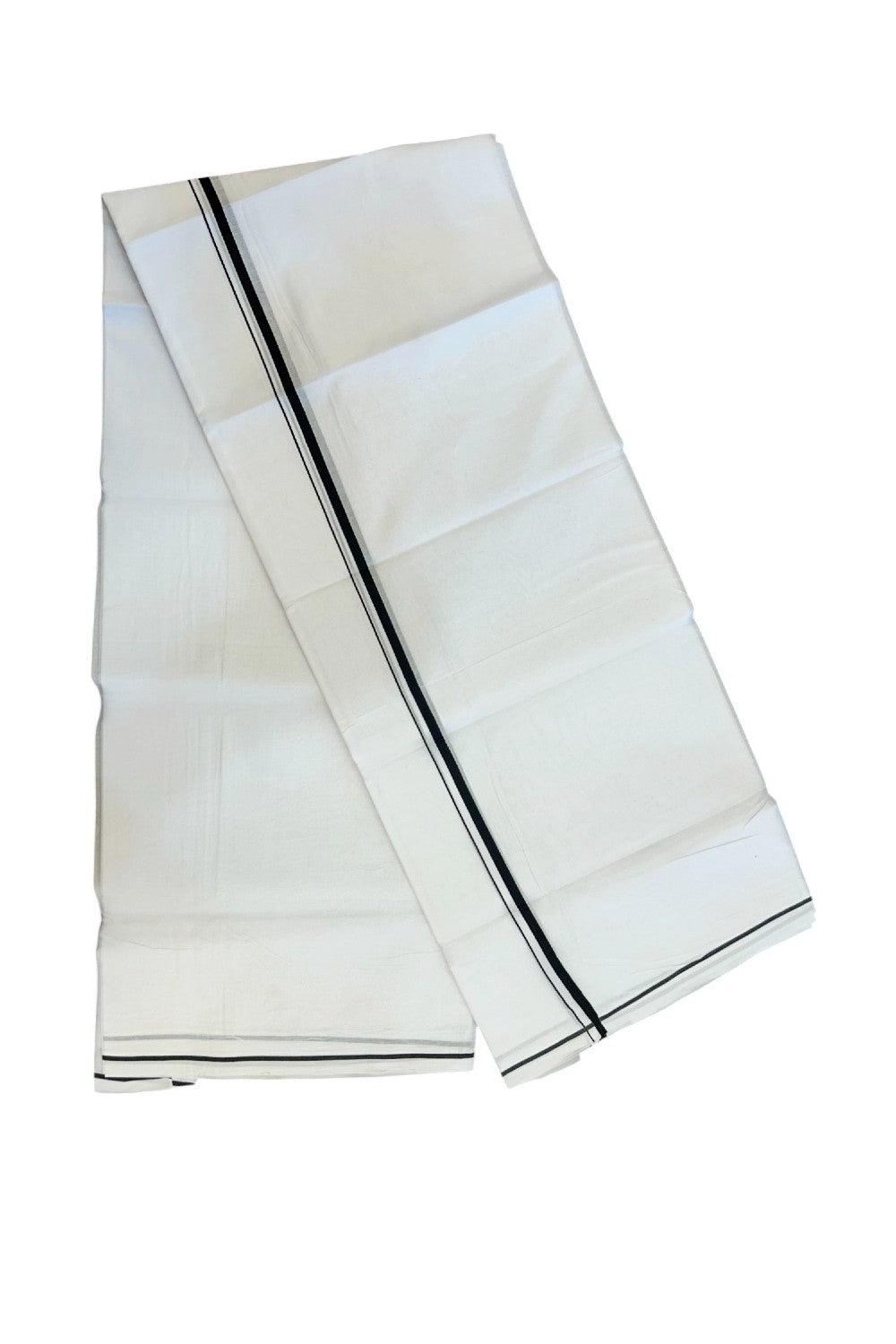 20% DISCOUNT! KaithariKada Balaramapuram 100% Cotton Double PURE WHITE Mundu/Dhoti - 100x100 - 0.5 cm Black Thin Kara 4 mtr (8.5 muzham) - 23KK5224 ASH