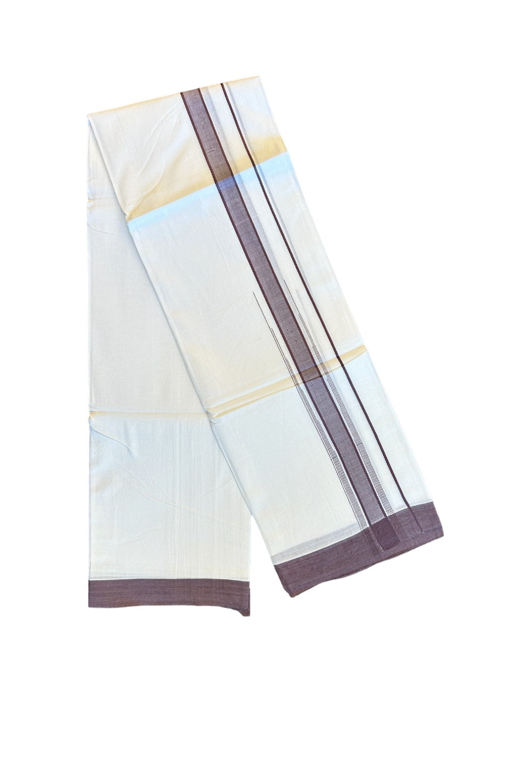 22% DISCOUNT!! Kaitharikada Balaramapuram 100% Cotton PURE WHITE Double Mundu/Dothi-100x100 2.5 Inch Grey Purple Striped Cotton Kara 3.80m (8 Muzham) - 23KK74RAM