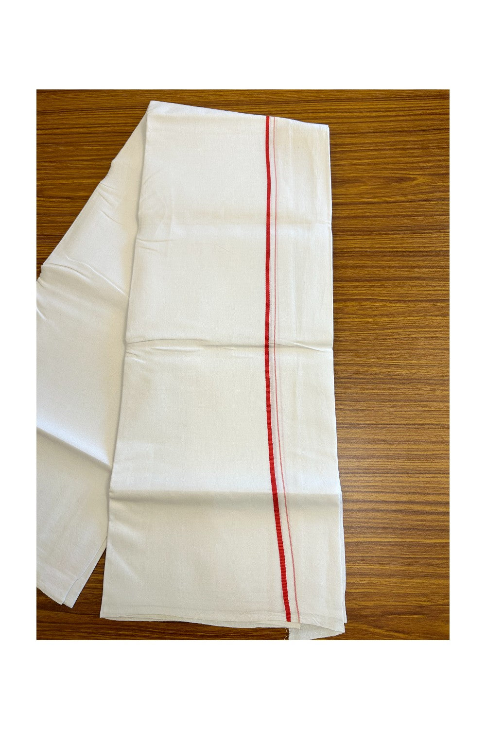 25% OFFER! KaithariKada 100% Cotton Balaramapuram HANDLOOM Single PURE WHITE Mundu/Dhoti - 0.5 inch Magenta Kara (2 meter / 4 muzham)- 23KK5067KK