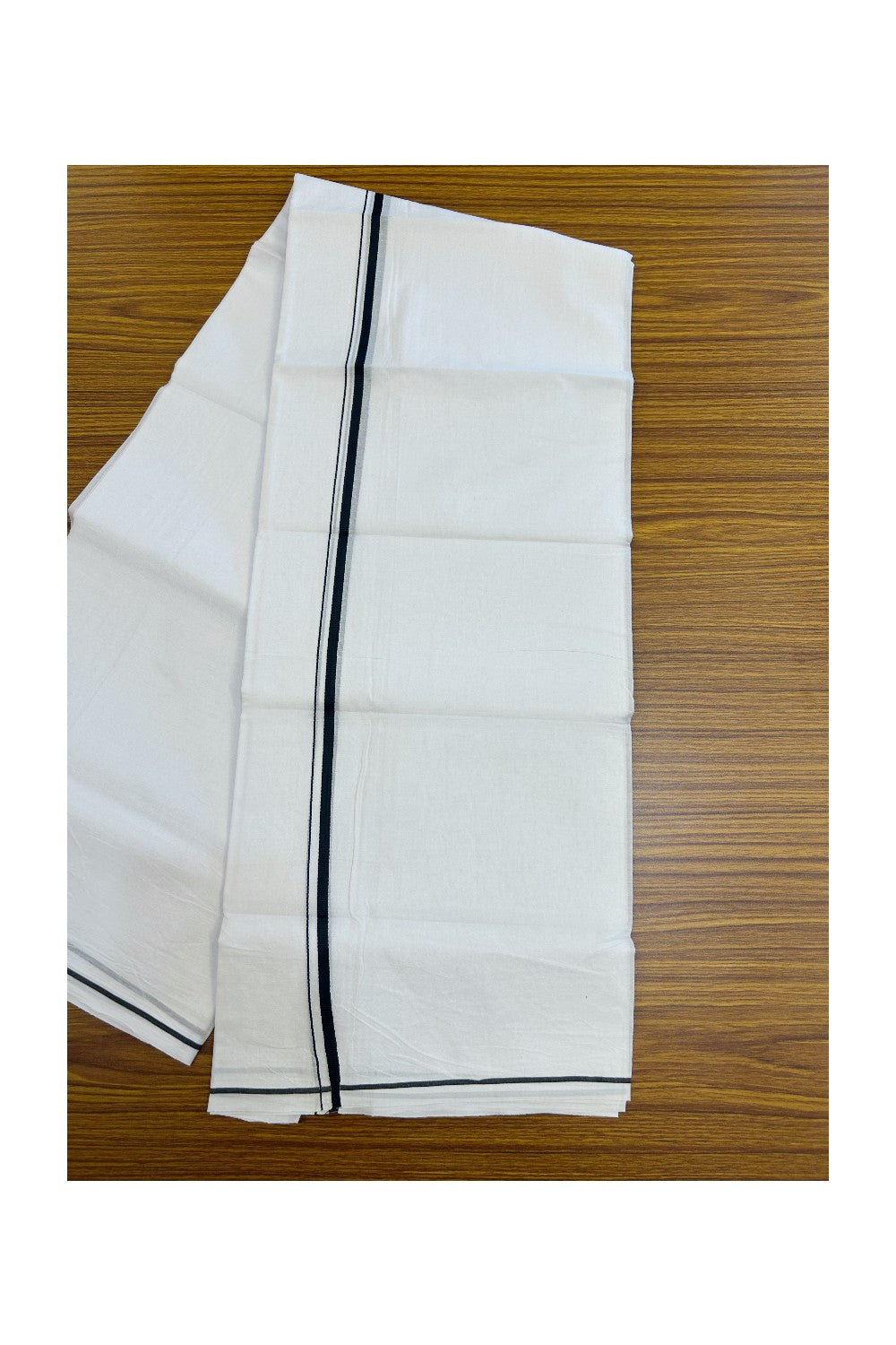 20% DISCOUNT! KaithariKada Balaramapuram 100% Cotton Double PURE WHITE Mundu/Dhoti - 100x100 - 0.5 cm Black Thin Kara 4 mtr (8.5 muzham) - 23KK5224 ASH