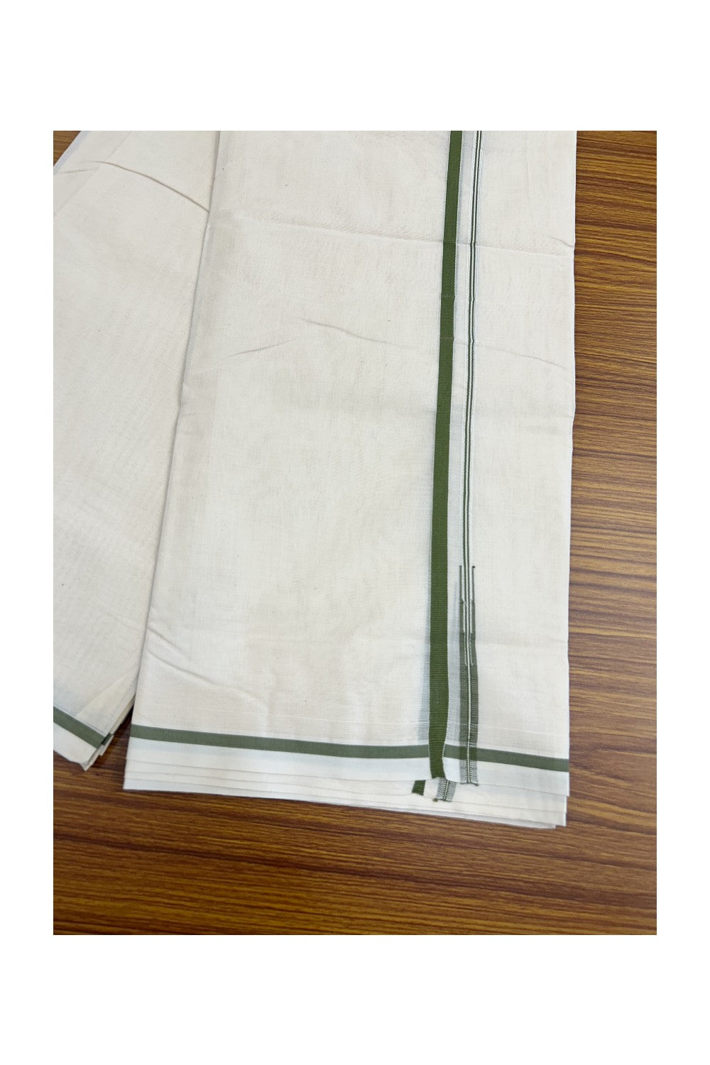 21% Discount Latest!! KaithariKada Balaramapuram 100% Cotton Double Off white - (Unbleached) - Mundu/Dhoti-100x100 - 1 cm Puliyilakkara Chutty Sage green Kara- 72