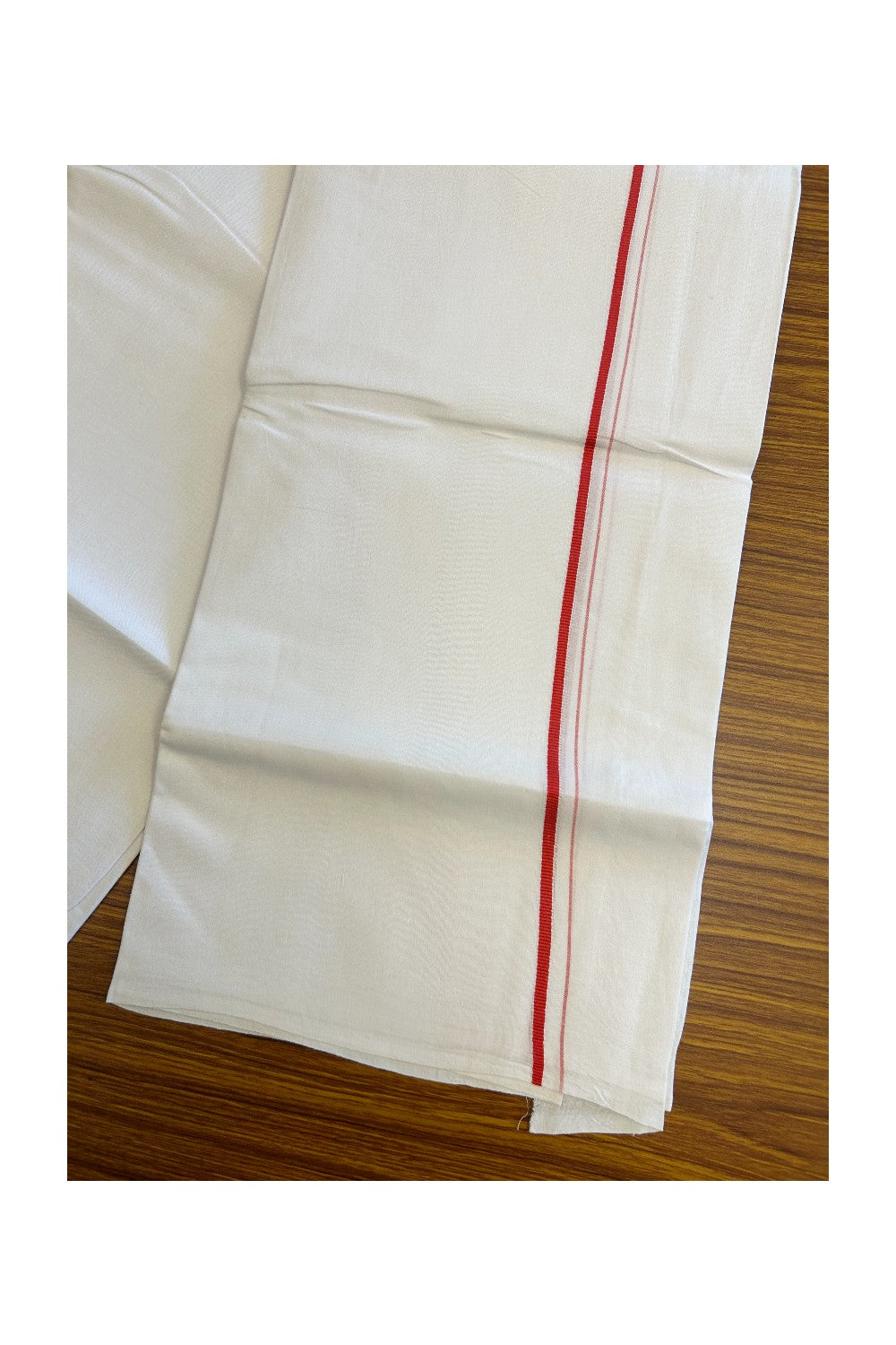 25% OFFER! KaithariKada 100% Cotton Balaramapuram HANDLOOM Single PURE WHITE Mundu/Dhoti - 0.5 inch Magenta Kara (2 meter / 4 muzham)- 23KK5067KK