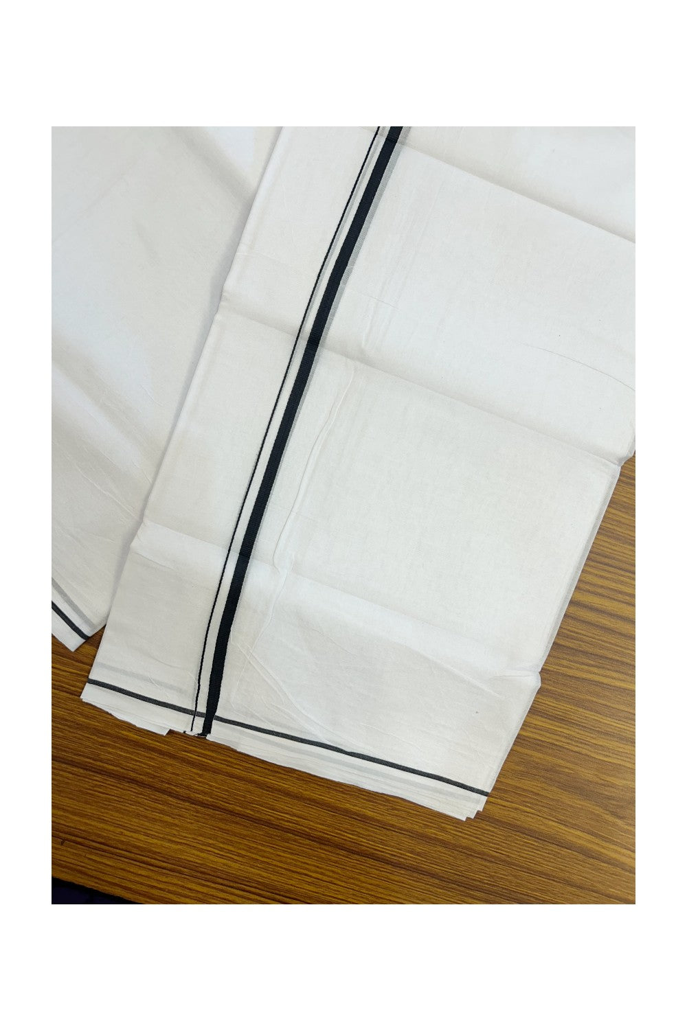 20% DISCOUNT! KaithariKada Balaramapuram 100% Cotton Double PURE WHITE Mundu/Dhoti - 100x100 - 0.5 cm Black Thin Kara 4 mtr (8.5 muzham) - 23KK5224 ASH
