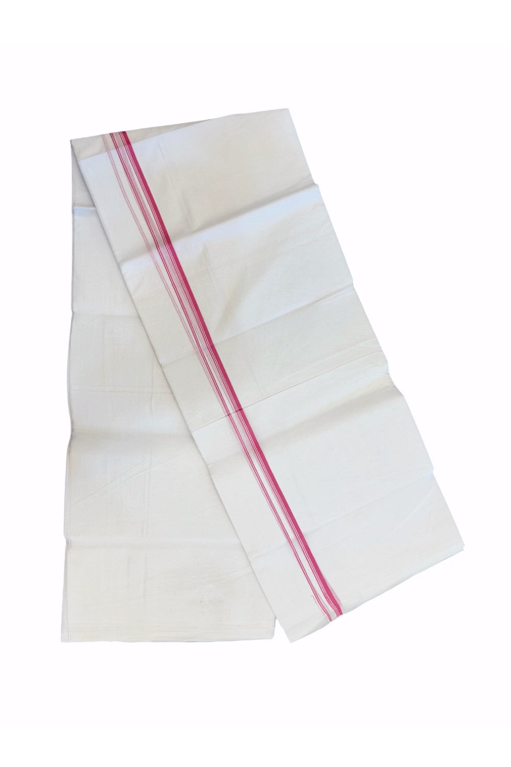 20% DISCOUNT! KaithariKada Balaramapuram 100% Cotton Double PURE WHITE Mundu/Dhoti - 100x100 - 0.5 cm Rose Pink Stripes Thin Kara 4 mtr (8.5 muzham) - 24KK5224 ASH