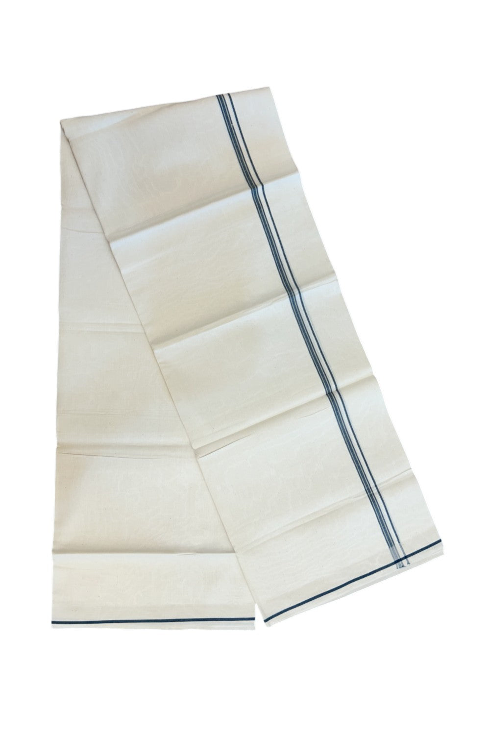 24% Discount !! KaithariKada Balaramapuram 100% Cotton OFF WHITE (Unbleached) Single Mundu/Dhoti - Twisted 60s Thread - 0.8 cm Navy blue shaded striped Kara (2 meter / 4 muzham) - 53KK5241 GL