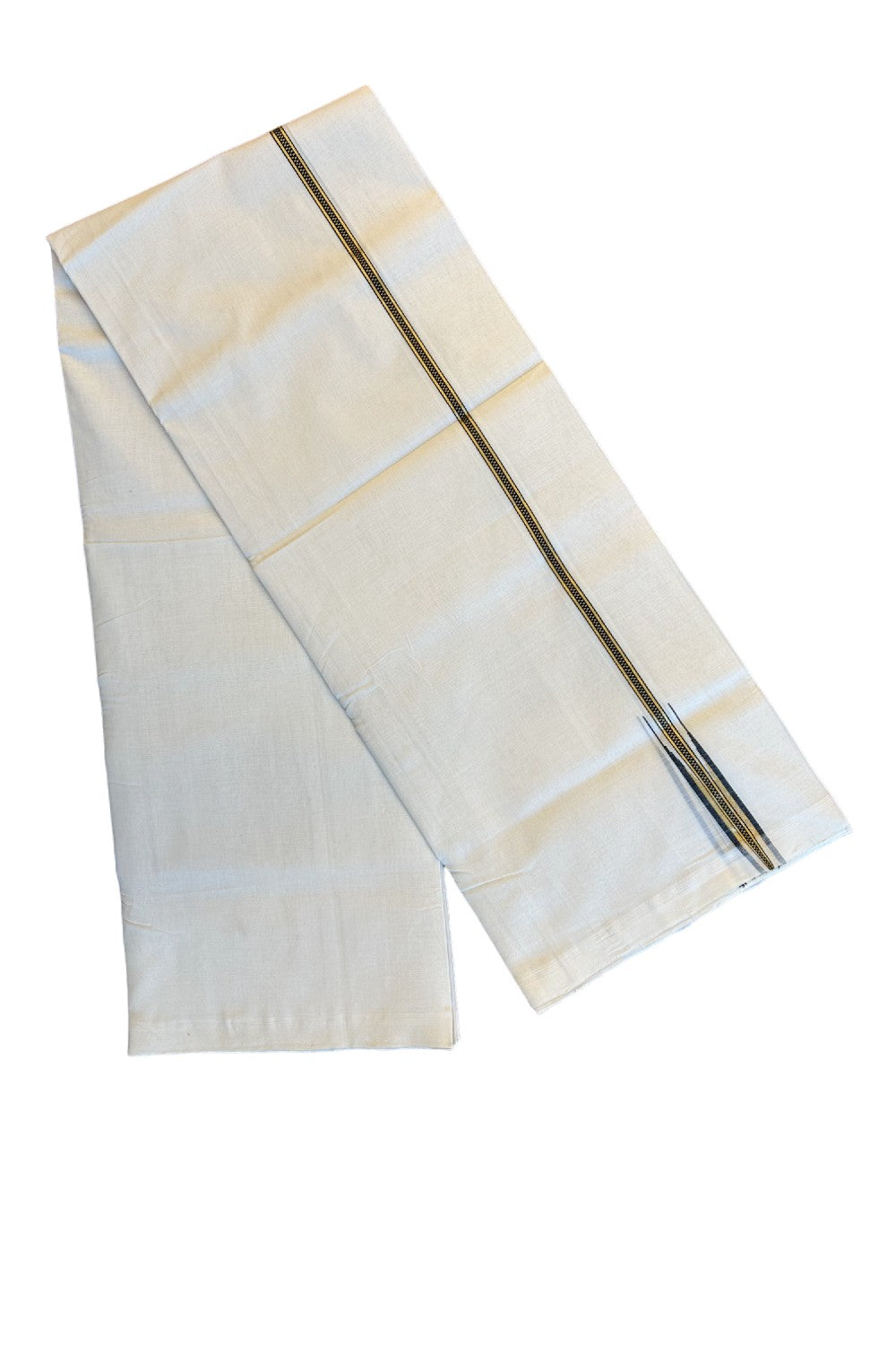 30% DISCOUNT!! KaithariKada HANDLOOM Unakkupaav Balaramapuram - 100% PURE Cotton OFF White (Unbleached) Double Mundu/Dothi - Kasavu black Muthukkuri Chutty Puliyilakkara - 24KK72RAM