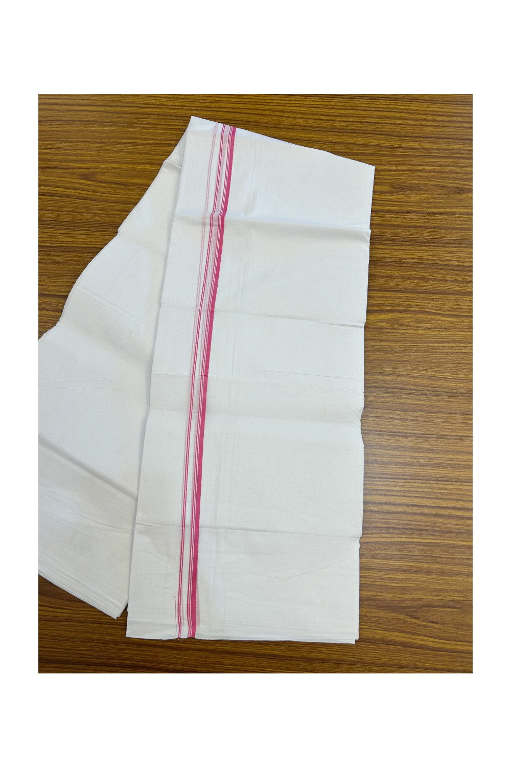 20% DISCOUNT! KaithariKada Balaramapuram 100% Cotton Double PURE WHITE Mundu/Dhoti - 100x100 - 0.5 cm Rose Pink Stripes Thin Kara 4 mtr (8.5 muzham) - 24KK5224 ASH