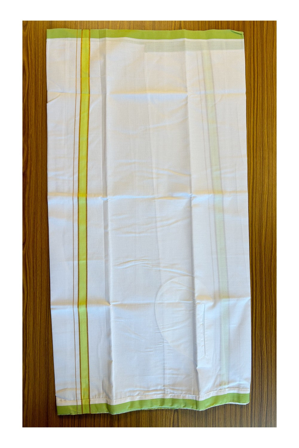 KaithariKada Balaramapuram Cotton Single Pure White Velcro Mundu/Dhoti - 1.75inch Light Green & Kasav kara (2 metre / 4 muzham)- 24KK485SRI