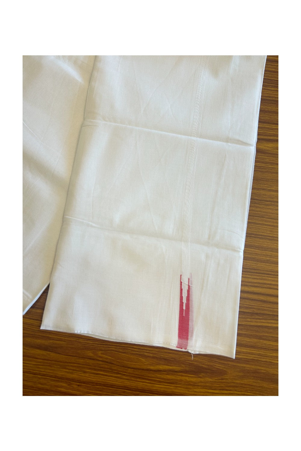 NEW!! KaithariKada Balaramapuram 100% Cotton PURE WHITE Double Mundu/Dhoti-100x100 1.cm Puliyilakkara Chutty Pinkish Red Kara-193