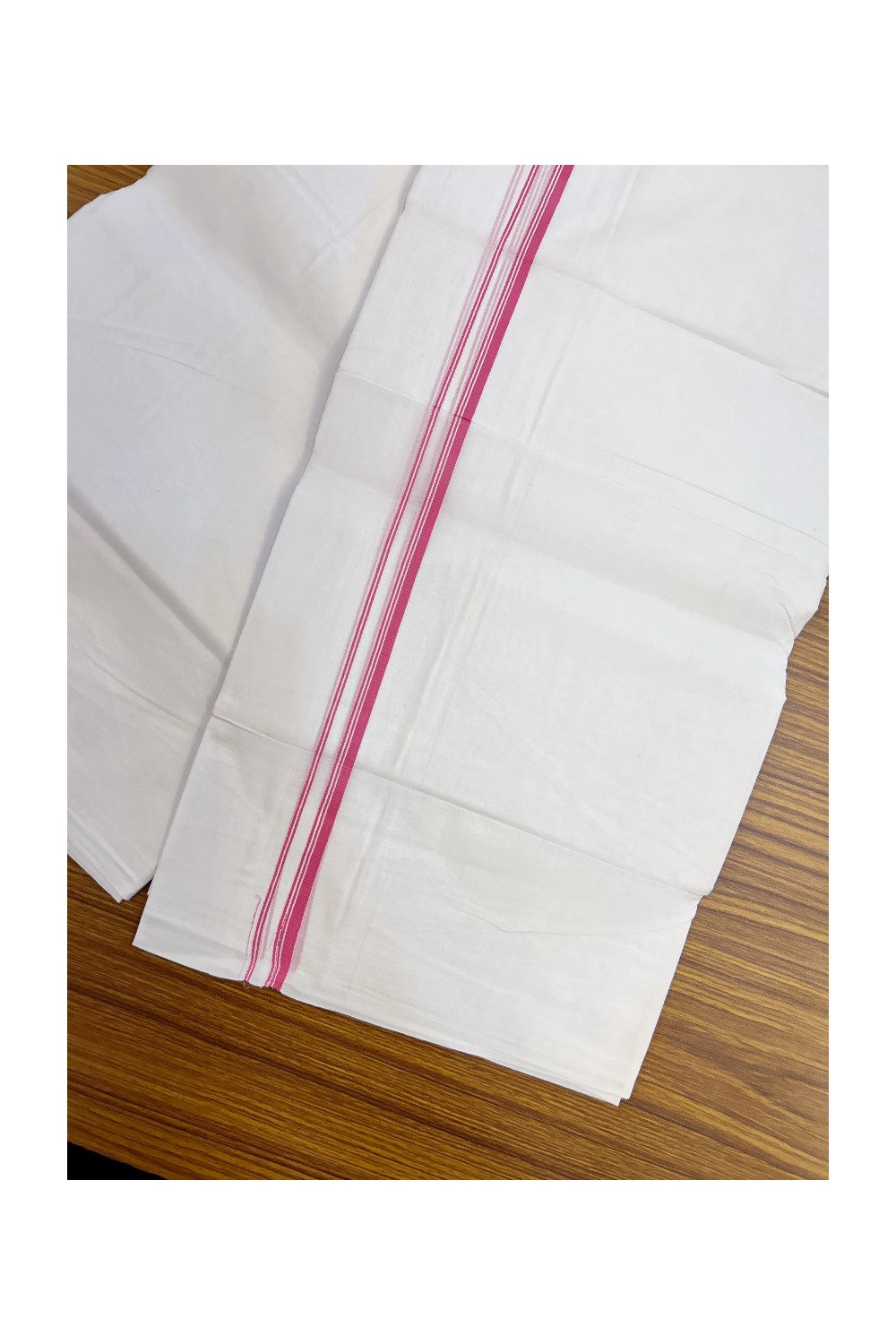 20% DISCOUNT! KaithariKada Balaramapuram 100% Cotton Double PURE WHITE Mundu/Dhoti - 100x100 - 0.5 cm Rose Pink Stripes Thin Kara 4 mtr (8.5 muzham) - 24KK5224 ASH