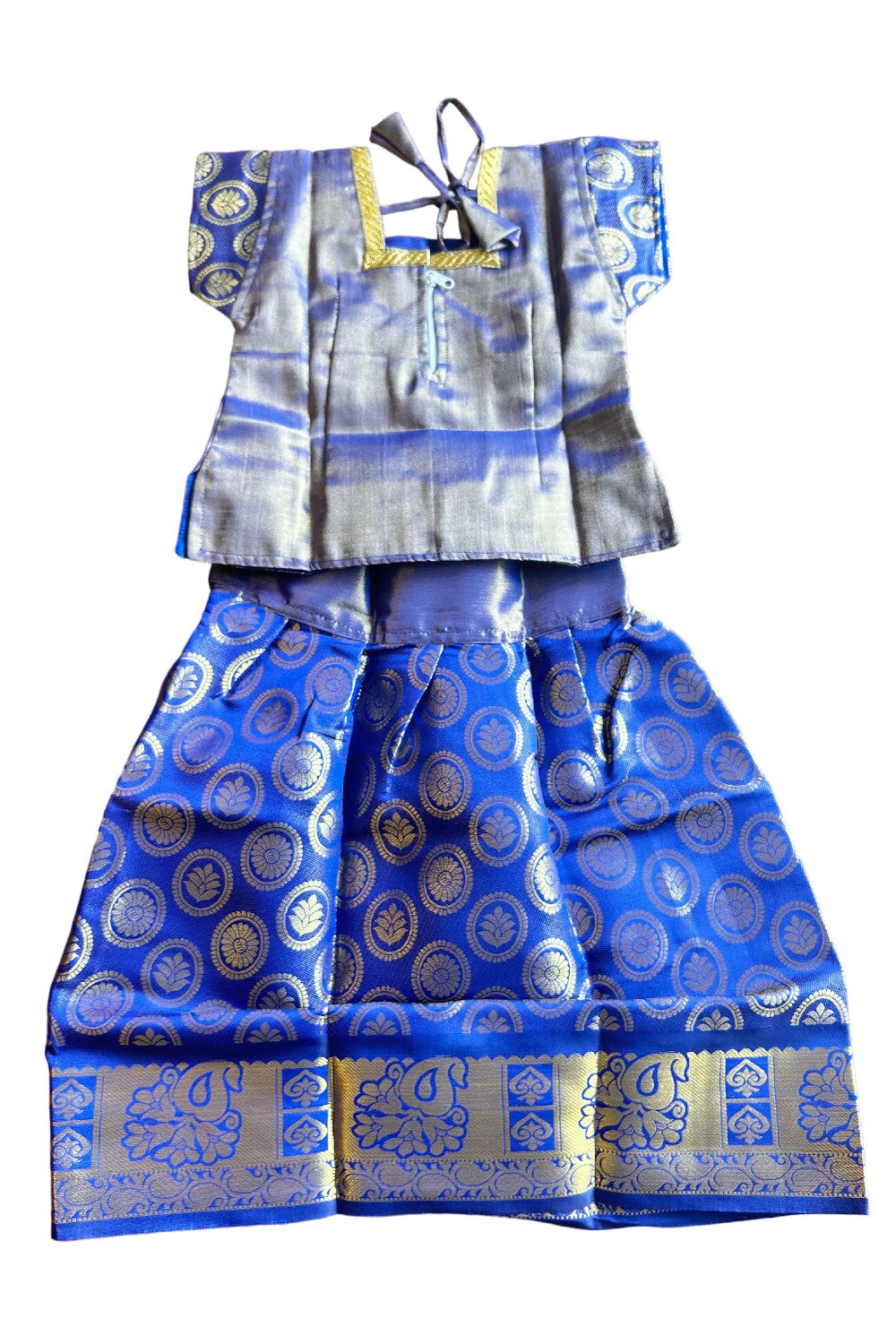 Midukki-Traditional South Indian Kids Pattu Pavada- Blue tissue top blue brocade skirt - Age 3 - KK3MID0025