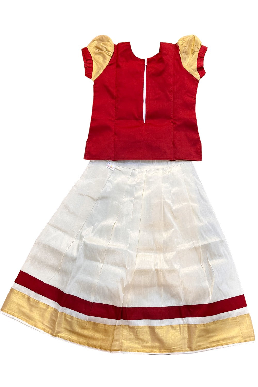 Midukki-Traditional South Indian Kids Pattu Pavada- Maroon top offwhite skirt with kasavu- Age 8 - KK8MID0025