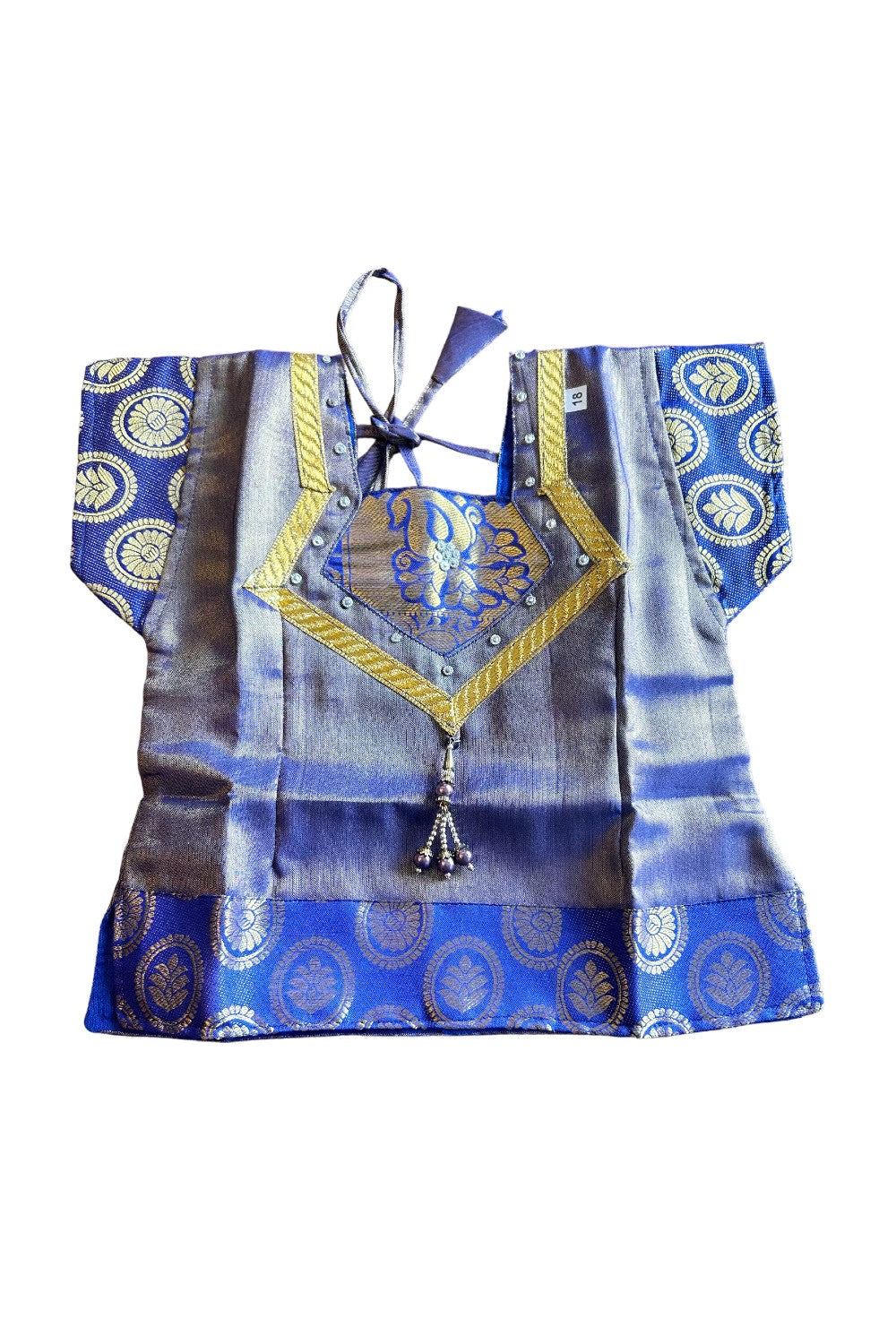 Midukki-Traditional South Indian Kids Pattu Pavada- Blue tissue top blue brocade skirt - Age 3 - KK3MID0025