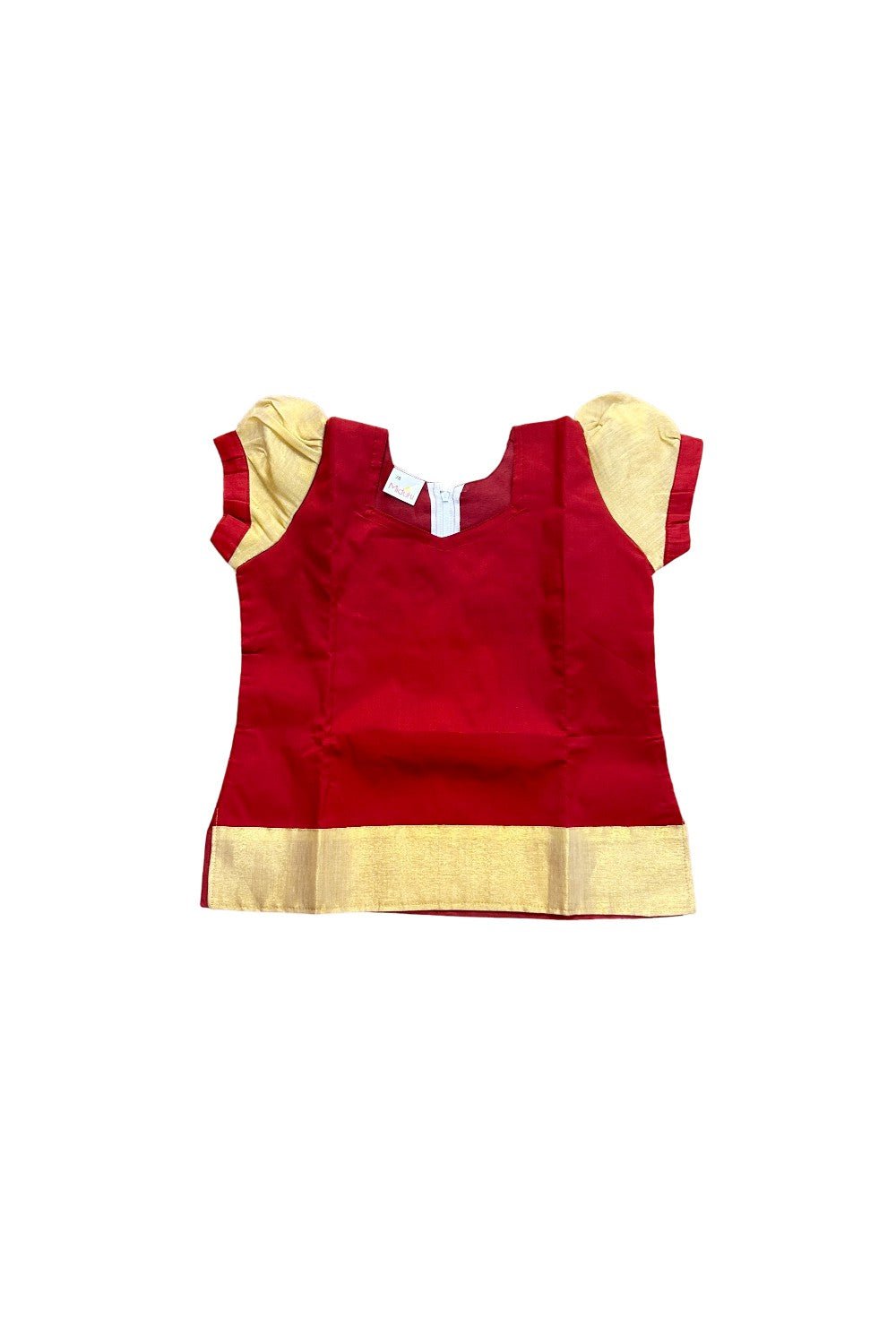 Midukki-Traditional South Indian Kids Pattu Pavada- Maroon top offwhite skirt with kasavu- Age 8 - KK8MID0025