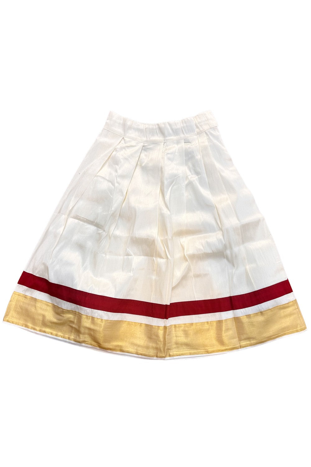 Midukki-Traditional South Indian Kids Pattu Pavada- Maroon top offwhite skirt with kasavu- Age 8 - KK8MID0025