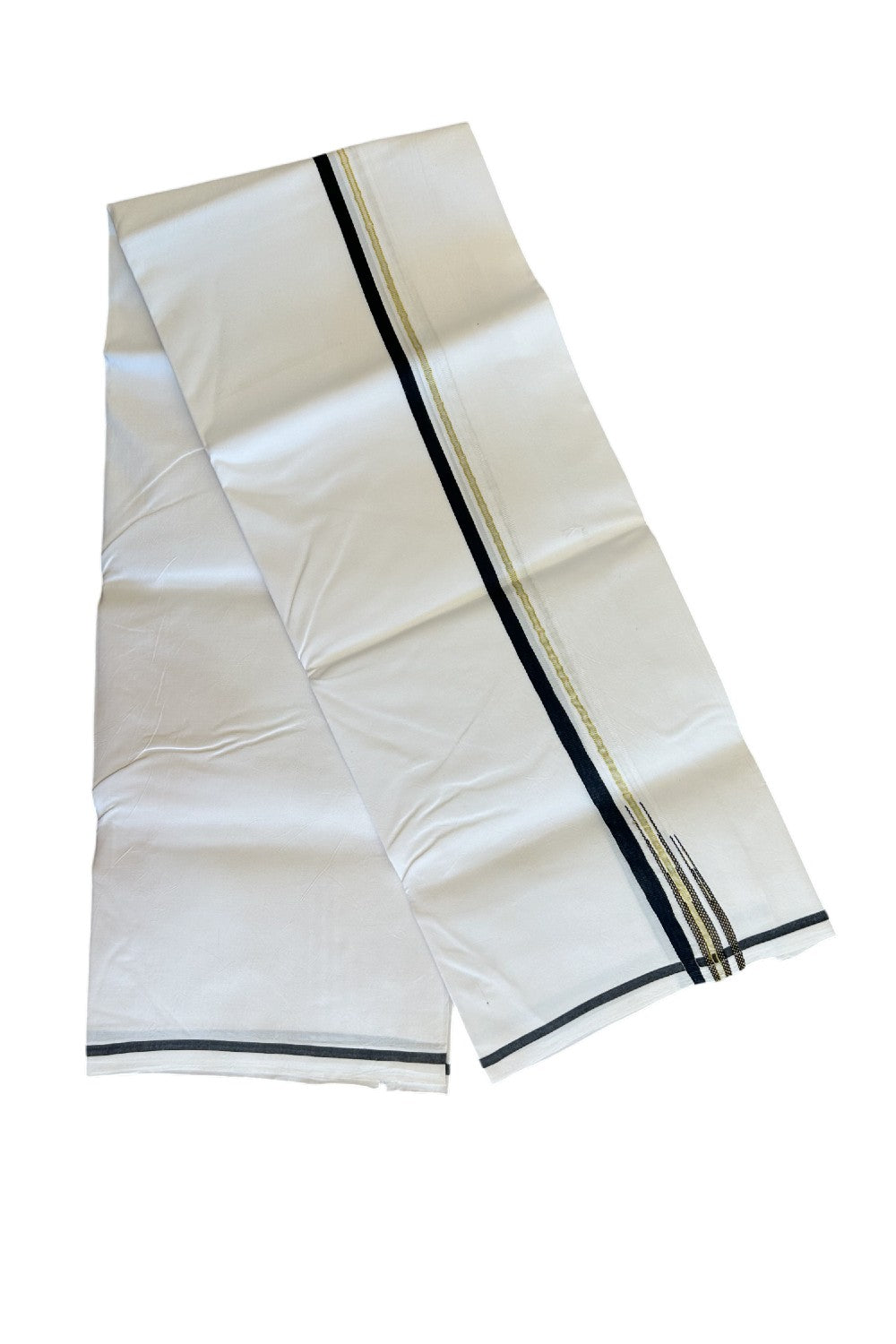 33% DISCOUNT!! KaithariKada Balaramapuram 100% Cotton PURE WHITE Single Mundu/Dhoti-100x100 Puliyilakkara kasavu Black double chutty (2 meter / 4 muzham) - 26KK487KK