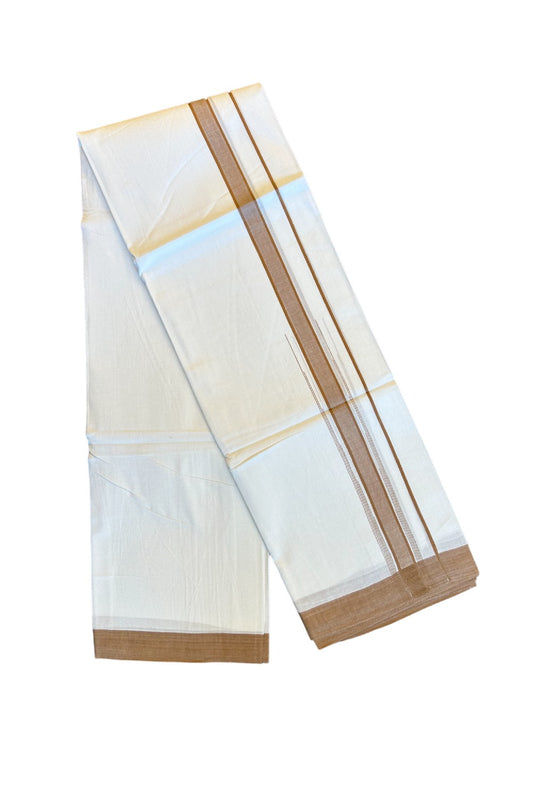 22% Discount!! Kaitharikada Balaramapuram 100% Cotton Pure White Double Mund/Dhoti-100x100  2.25 Inch Sand Brown Striped Cotton Kara 3.80m (8 Muzham) - 26KK74RAM