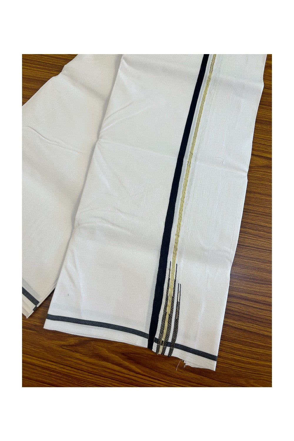 33% DISCOUNT!! KaithariKada Balaramapuram 100% Cotton PURE WHITE Single Mundu/Dhoti-100x100 Puliyilakkara kasavu Black double chutty (2 meter / 4 muzham) - 26KK487KK