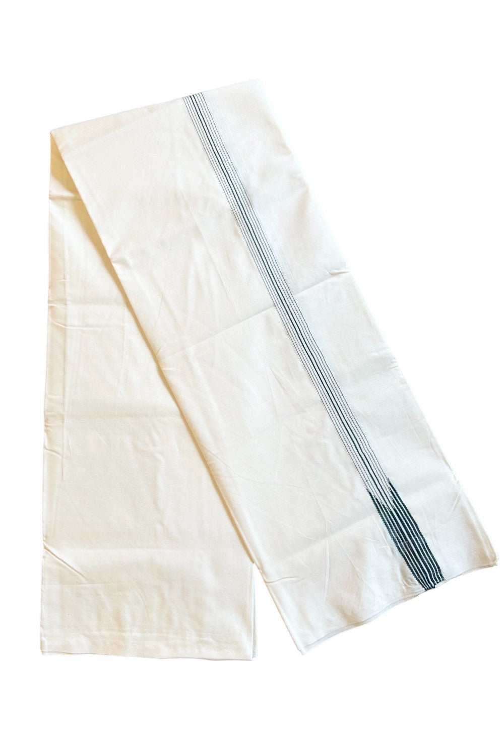 29% Discont ! KaithariKada Balaramapuram 100% Cotton Single Off White - (Unbleached) Mundu/Dhoti-100X100- 0.75 Inch 8 Line Puliyilakkara Dark Green Chutty (2 meter / 4 muzham)- 27KK411ASH