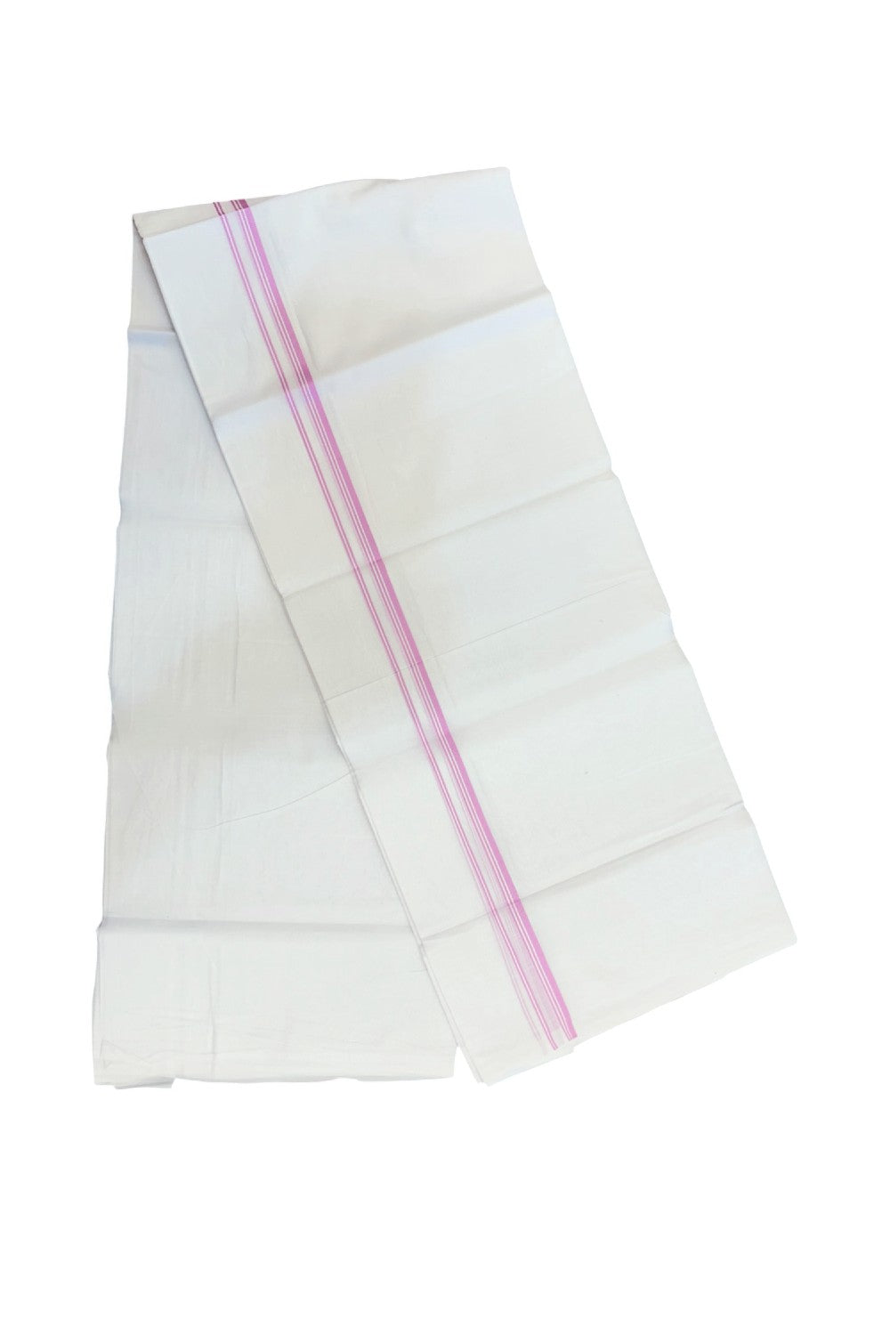 20% DISCOUNT! KaithariKada Balaramapuram 100% Cotton Double PURE WHITE Mundu/Dhoti - 100x100 - 0.5 cm Lavender Pink Stripes Thin Kara 4mtr (8.5 muzham)- 27KK5224 ASH