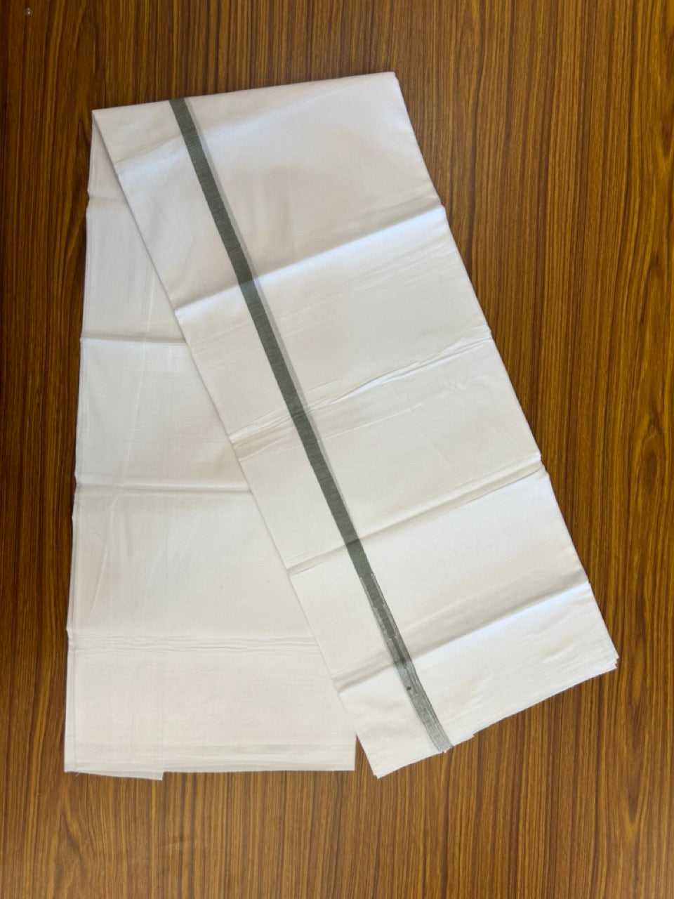 20% DISCOUNT!! NEW!! KaithariKada Balaramapuram 100% Cotton PURE WHITE Double Mundu/Dhoti - (100x80)s - 0.5 inch Dark Sage Green Kara chutty - 27 KK5249 VIN