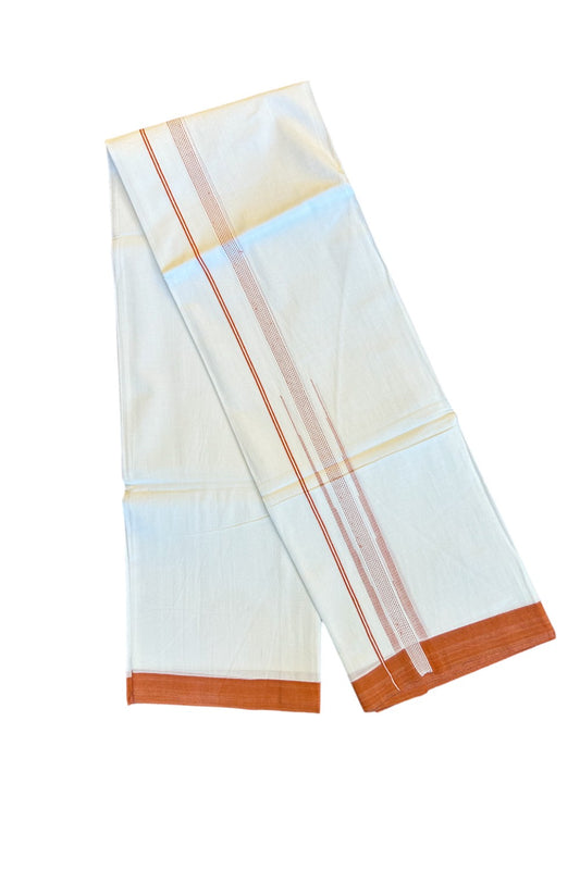 22% Discount!! Kaitharikada Balaramapuram 100% Cotton Pure White Double Mund/Dhoti-100x100   2 Inch Orange Striped Cotton Kara 3.80m (8 Muzham) - 27KK74RAM