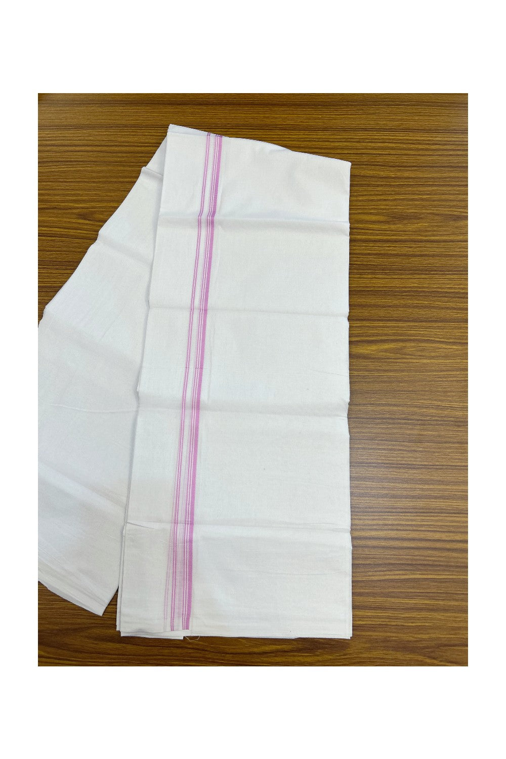 20% DISCOUNT! KaithariKada Balaramapuram 100% Cotton Double PURE WHITE Mundu/Dhoti - 100x100 - 0.5 cm Lavender Pink Stripes Thin Kara 4mtr (8.5 muzham)- 27KK5224 ASH