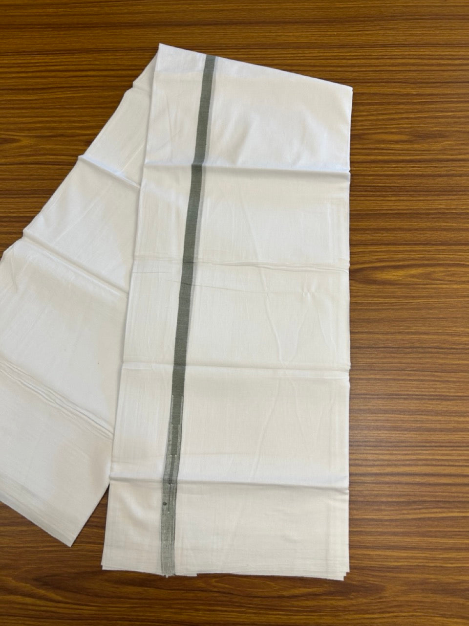 20% DISCOUNT!! NEW!! KaithariKada Balaramapuram 100% Cotton PURE WHITE Double Mundu/Dhoti - (100x80)s - 0.5 inch Dark Sage Green Kara chutty - 27 KK5249 VIN