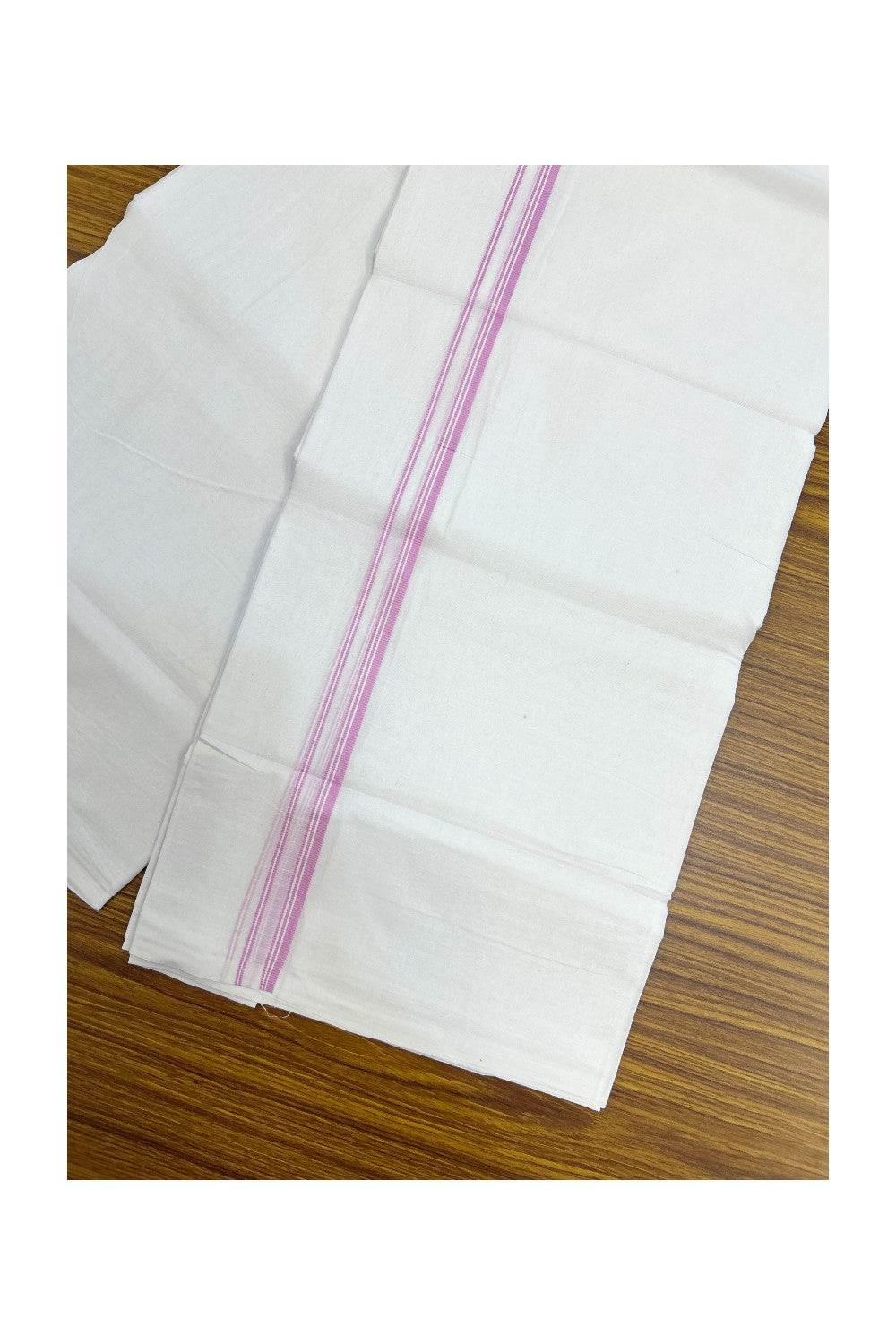 20% DISCOUNT! KaithariKada Balaramapuram 100% Cotton Double PURE WHITE Mundu/Dhoti - 100x100 - 0.5 cm Lavender Pink Stripes Thin Kara 4mtr (8.5 muzham)- 27KK5224 ASH