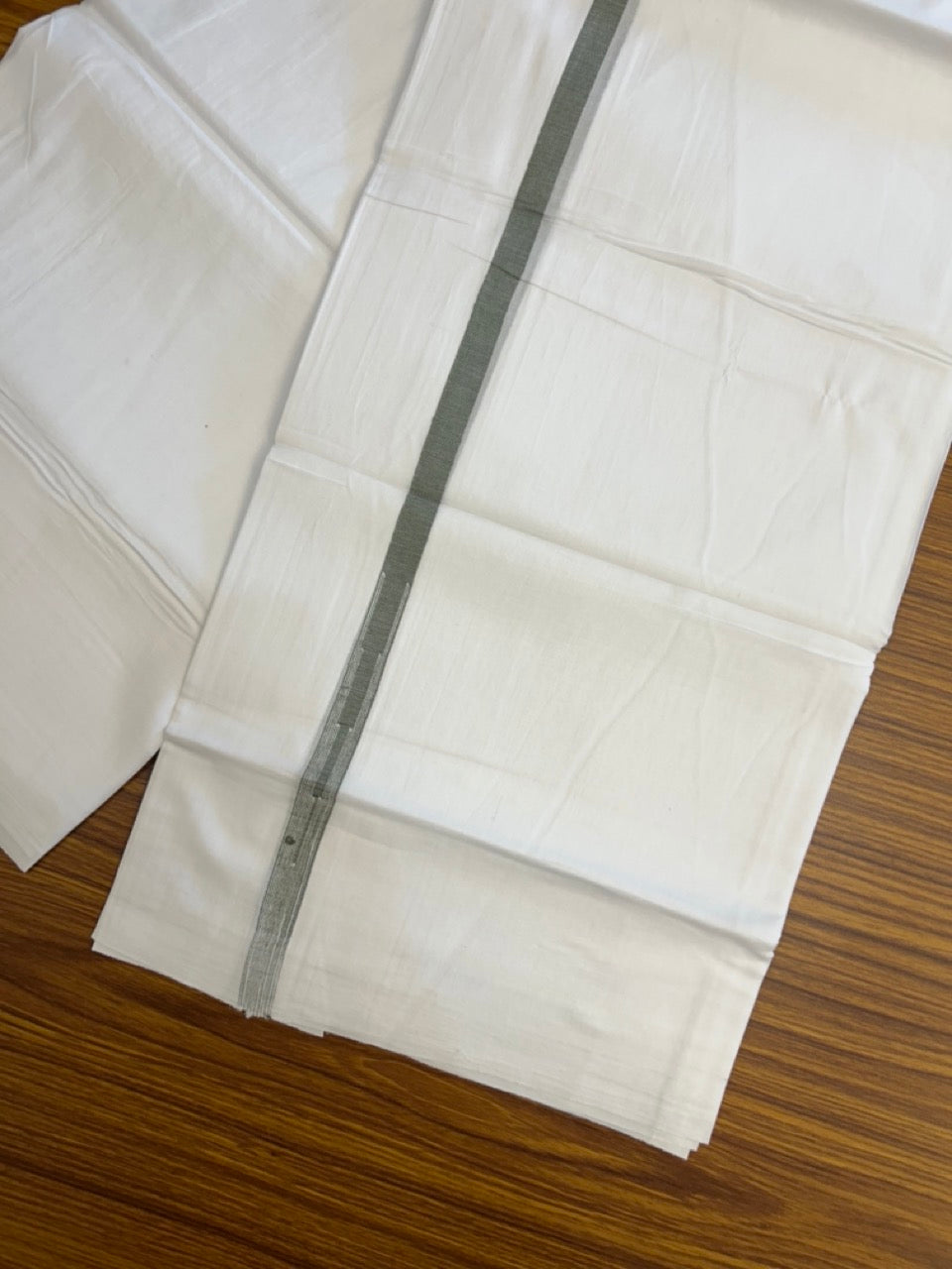 20% DISCOUNT!! NEW!! KaithariKada Balaramapuram 100% Cotton PURE WHITE Double Mundu/Dhoti - (100x80)s - 0.5 inch Dark Sage Green Kara chutty - 27 KK5249 VIN