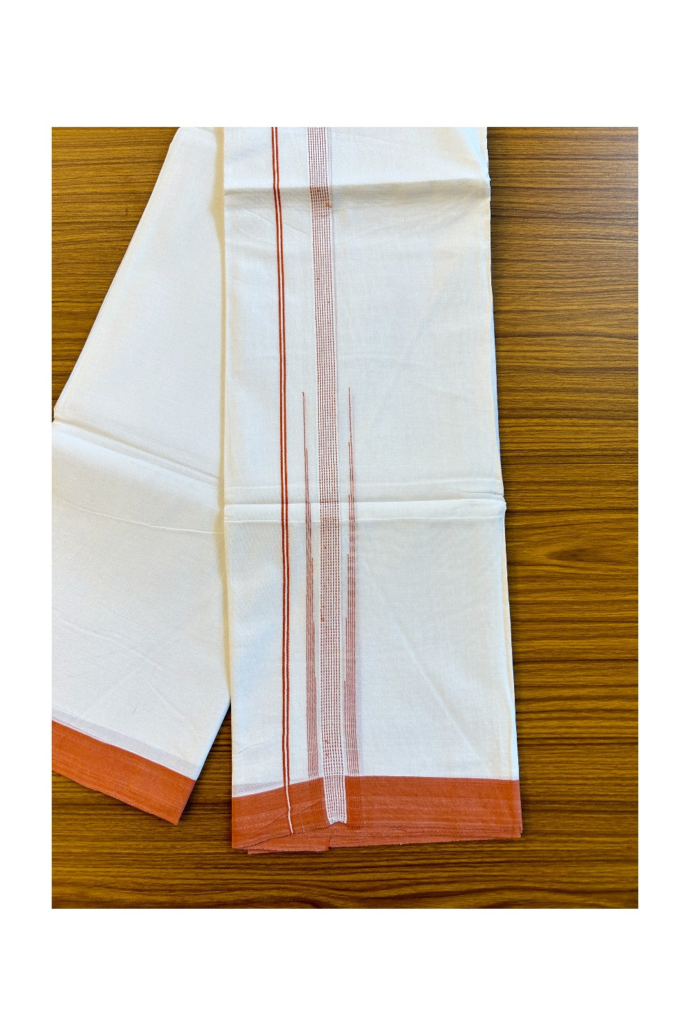 22% Discount!! Kaitharikada Balaramapuram 100% Cotton Pure White Double Mund/Dhoti-100x100   2 Inch Orange Striped Cotton Kara 3.80m (8 Muzham) - 27KK74RAM