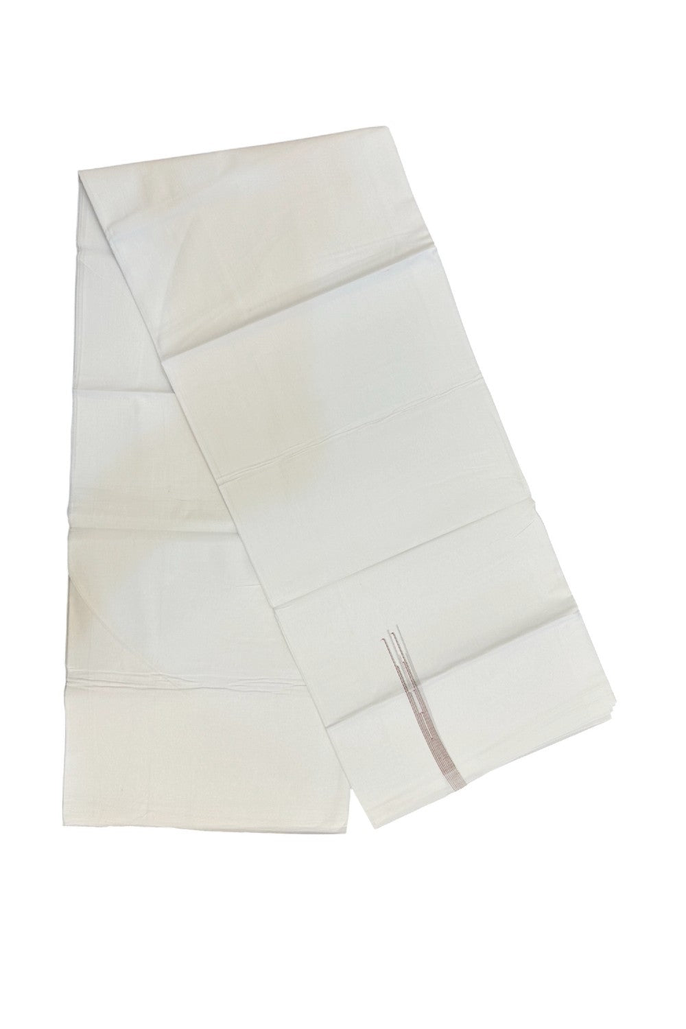 20% DISCOUNT!! NEW!! KaithariKada Balaramapuram 100% Cotton PURE WHITE Double Mundu/Dhoti - (100x80)s - 0.75 inch Pinkish Red & Light Pista Green Shaded Puliyilakkara chutty - 28KK5210CKS