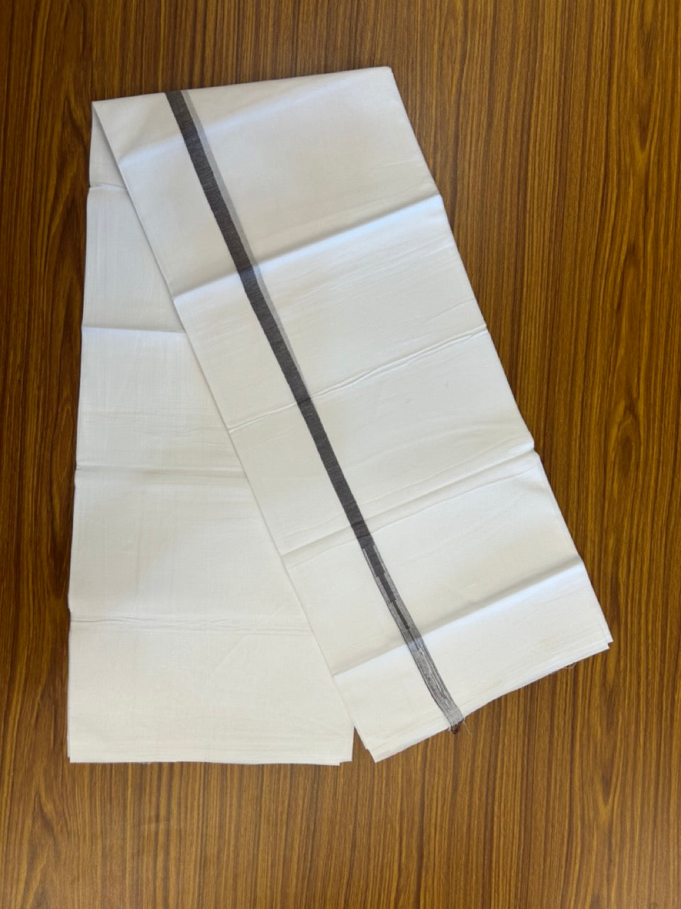 20% DISCOUNT!! NEW!! KaithariKada Balaramapuram 100% Cotton PURE WHITE Double Mundu/Dhoti - (100x80)s - 0.5 inch Dark Wine Kara chutty - 28 KK5249 VIN
