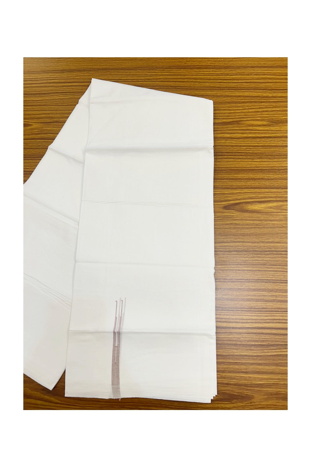 20% DISCOUNT!! NEW!! KaithariKada Balaramapuram 100% Cotton PURE WHITE Double Mundu/Dhoti - (100x80)s - 0.75 inch Pinkish Red & Light Pista Green Shaded Puliyilakkara chutty - 28KK5210CKS