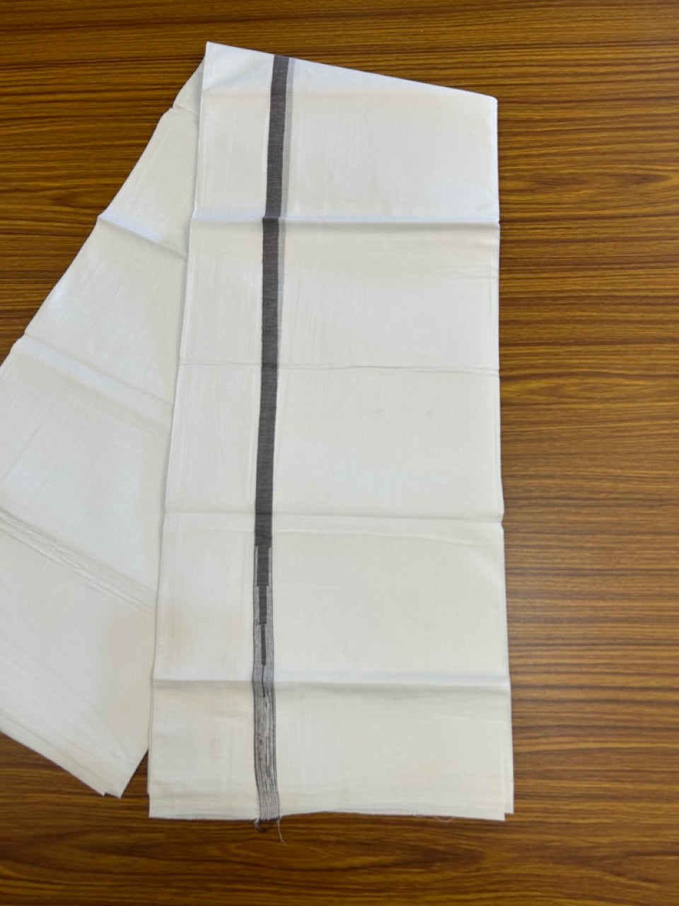 20% DISCOUNT!! NEW!! KaithariKada Balaramapuram 100% Cotton PURE WHITE Double Mundu/Dhoti - (100x80)s - 0.5 inch Dark Wine Kara chutty - 28 KK5249 VIN