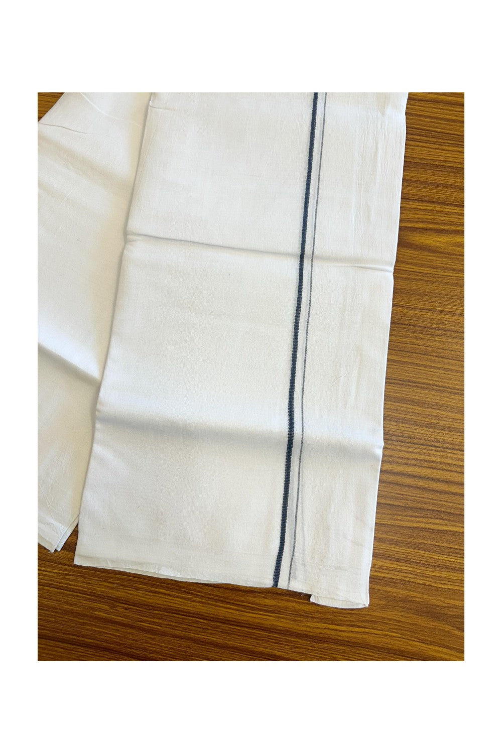 25% OFFER! KaithariKada 100% Cotton Balaramapuram HANDLOOM Single PURE WHITE Mundu/Dhoti - 0.5 cm Aegean blue Kara (2 meter / 4 muzham)- 28KK5067KK