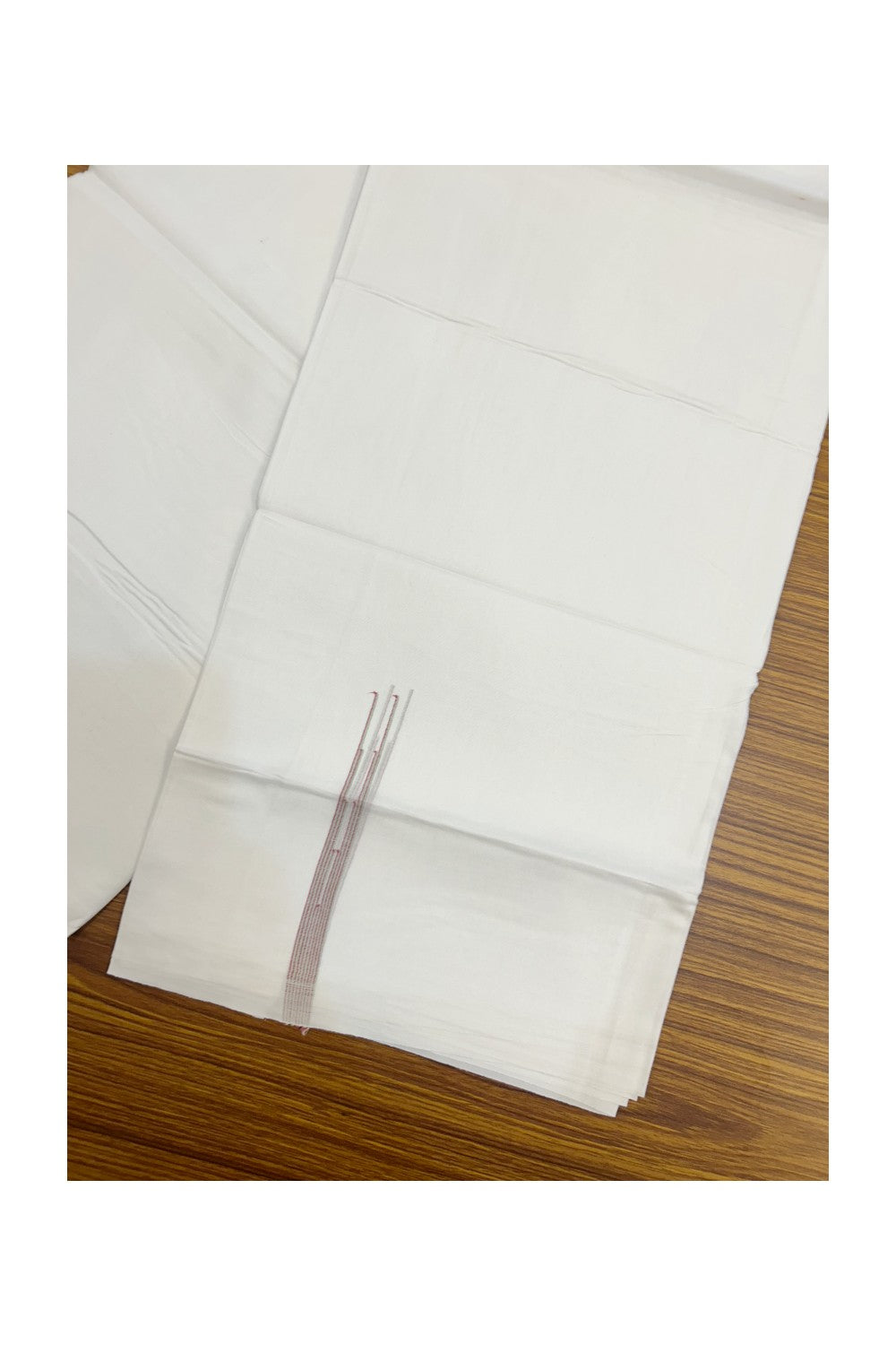20% DISCOUNT!! NEW!! KaithariKada Balaramapuram 100% Cotton PURE WHITE Double Mundu/Dhoti - (100x80)s - 0.75 inch Pinkish Red & Light Pista Green Shaded Puliyilakkara chutty - 28KK5210CKS