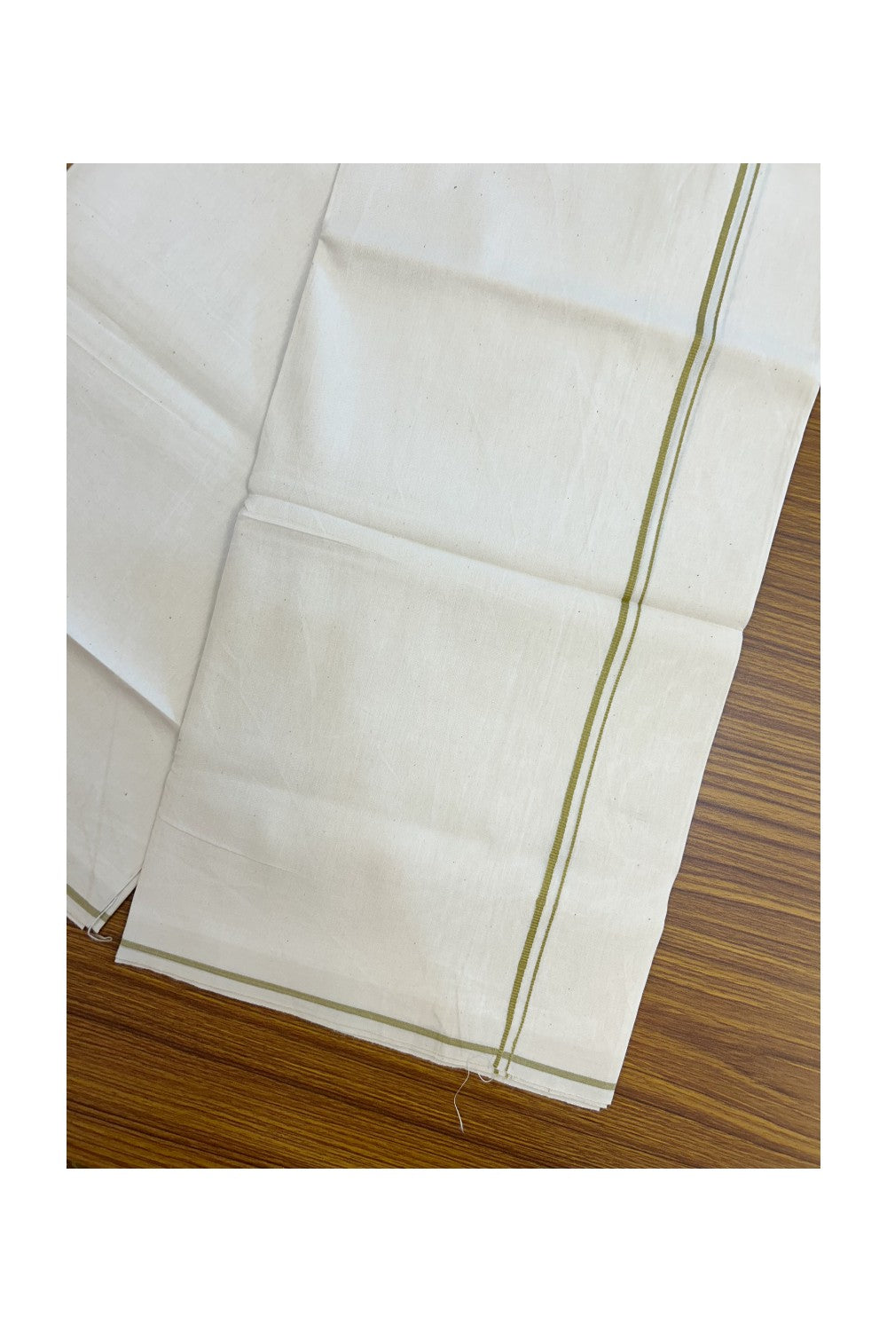 24% Discount !! KaithariKada Balaramapuram 100% Cotton OFF WHITE (Unbleached) Single Mundu/Dhoti - Twisted 60s Thread - 0.3 cm Dark Mustard thin Kara (2 meter / 4 muzham) - 55KK5241 GL